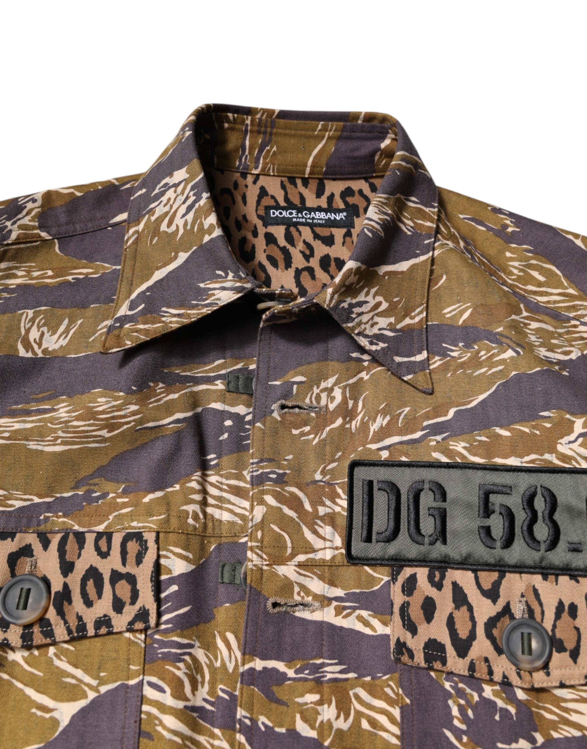 Dolce & Gabbana brown leopard print coat jacket with collar, made of cotton-5
