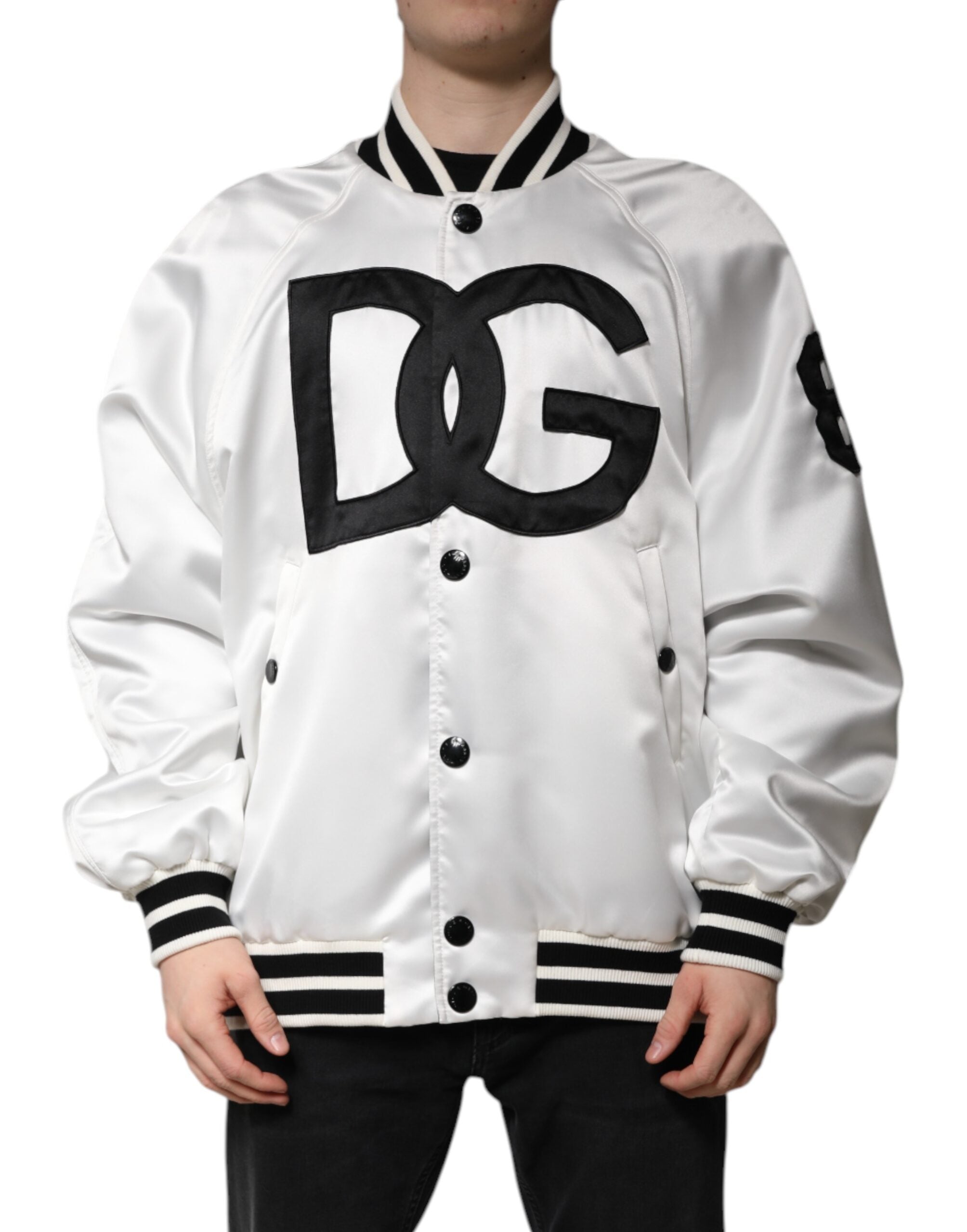 Dolce & Gabbana White DG Logo Polyester Jersey Bomber Jacket-2