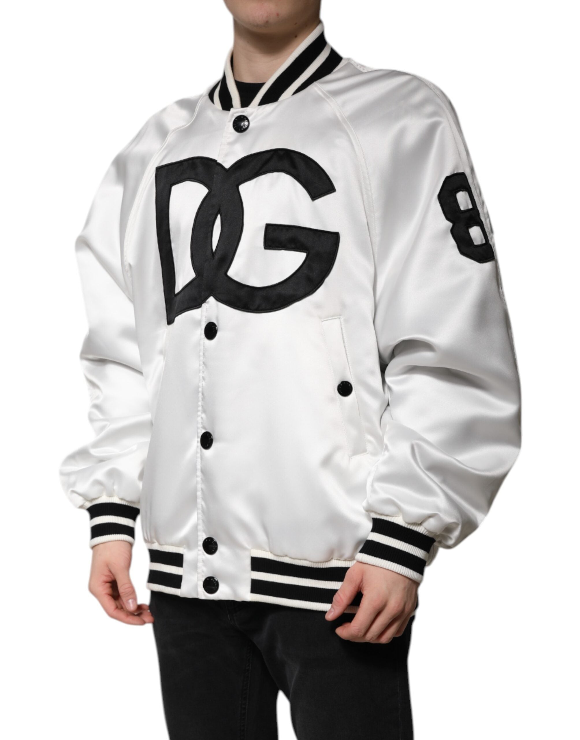 Dolce & Gabbana White DG Logo Polyester Jersey Bomber Jacket-3