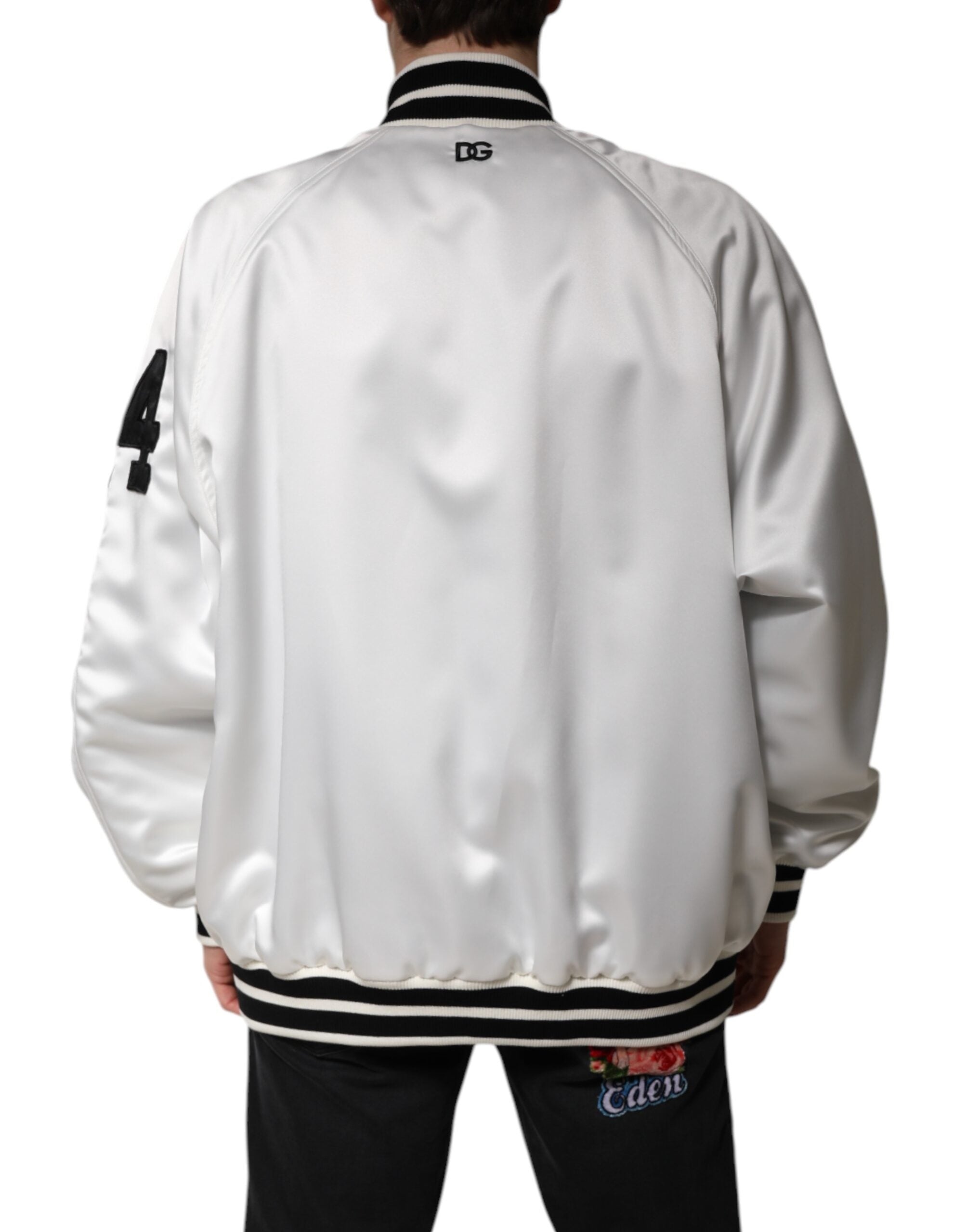 Dolce & Gabbana White DG Logo Polyester Jersey Bomber Jacket-4
