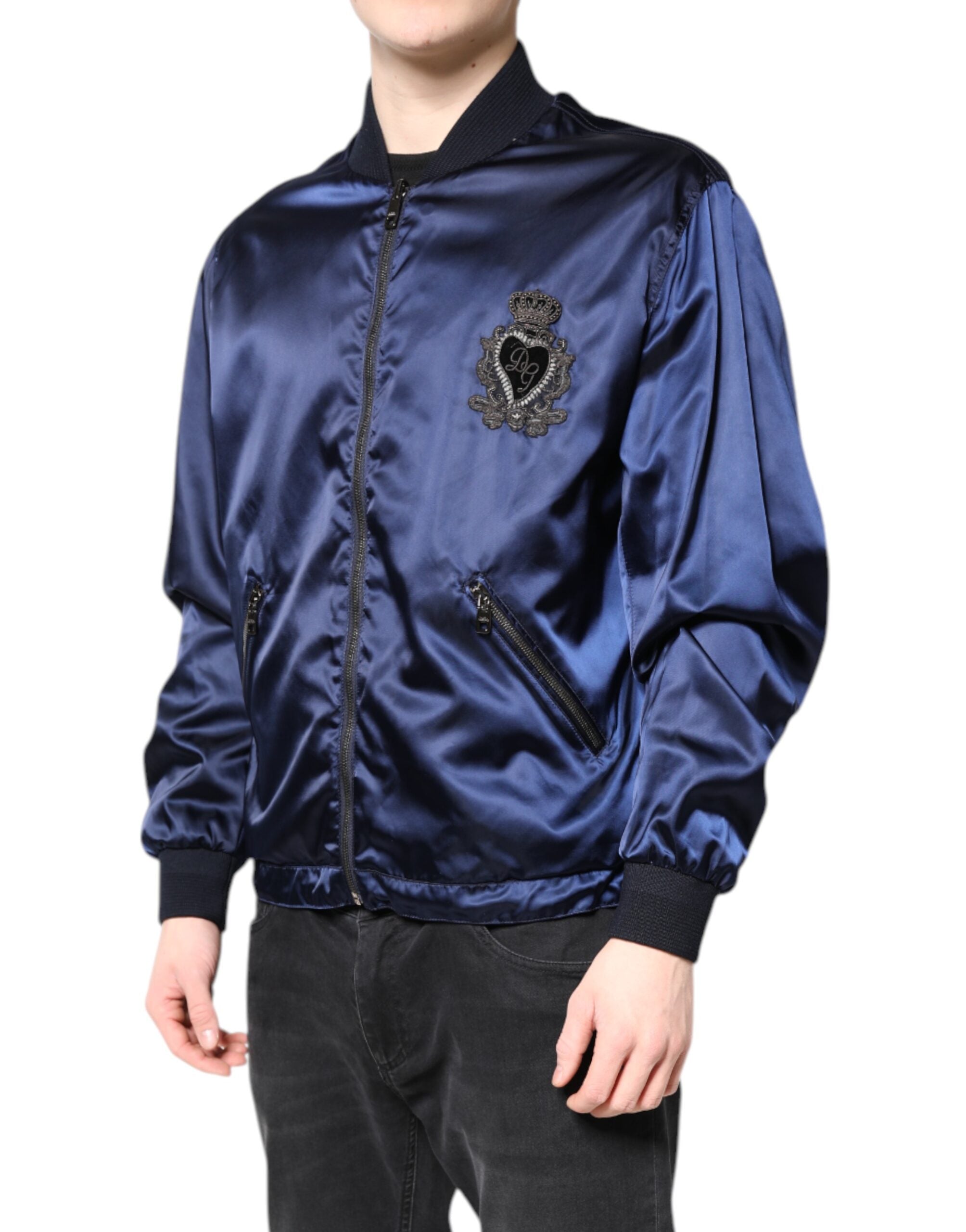 Dolce & Gabbana Blue Nylon DG Crown Bomber Jacket with Full Zip-3