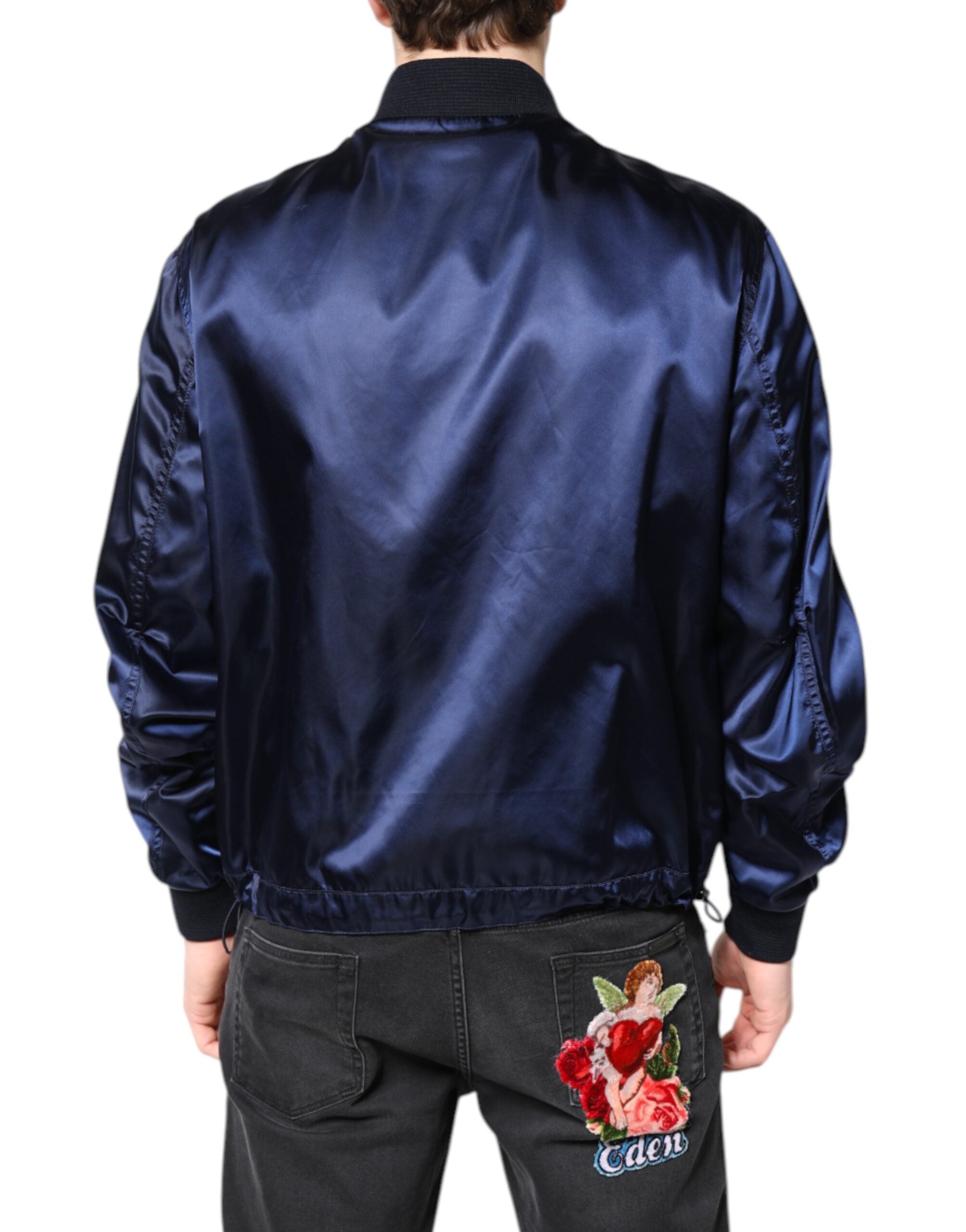 Dolce & Gabbana Blue Nylon DG Crown Bomber Jacket with Full Zip-4