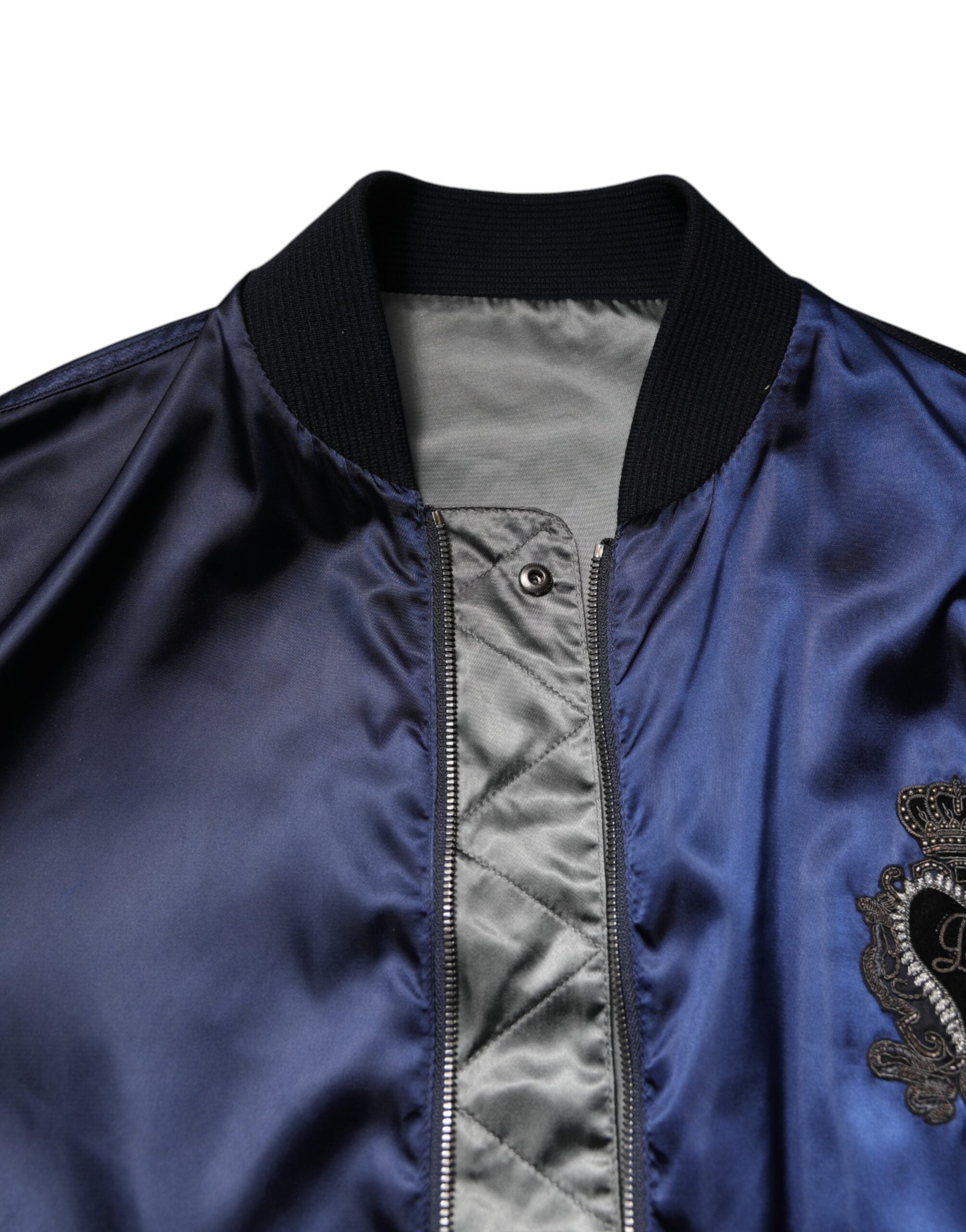 Dolce & Gabbana Blue Nylon DG Crown Bomber Jacket with Full Zip-5