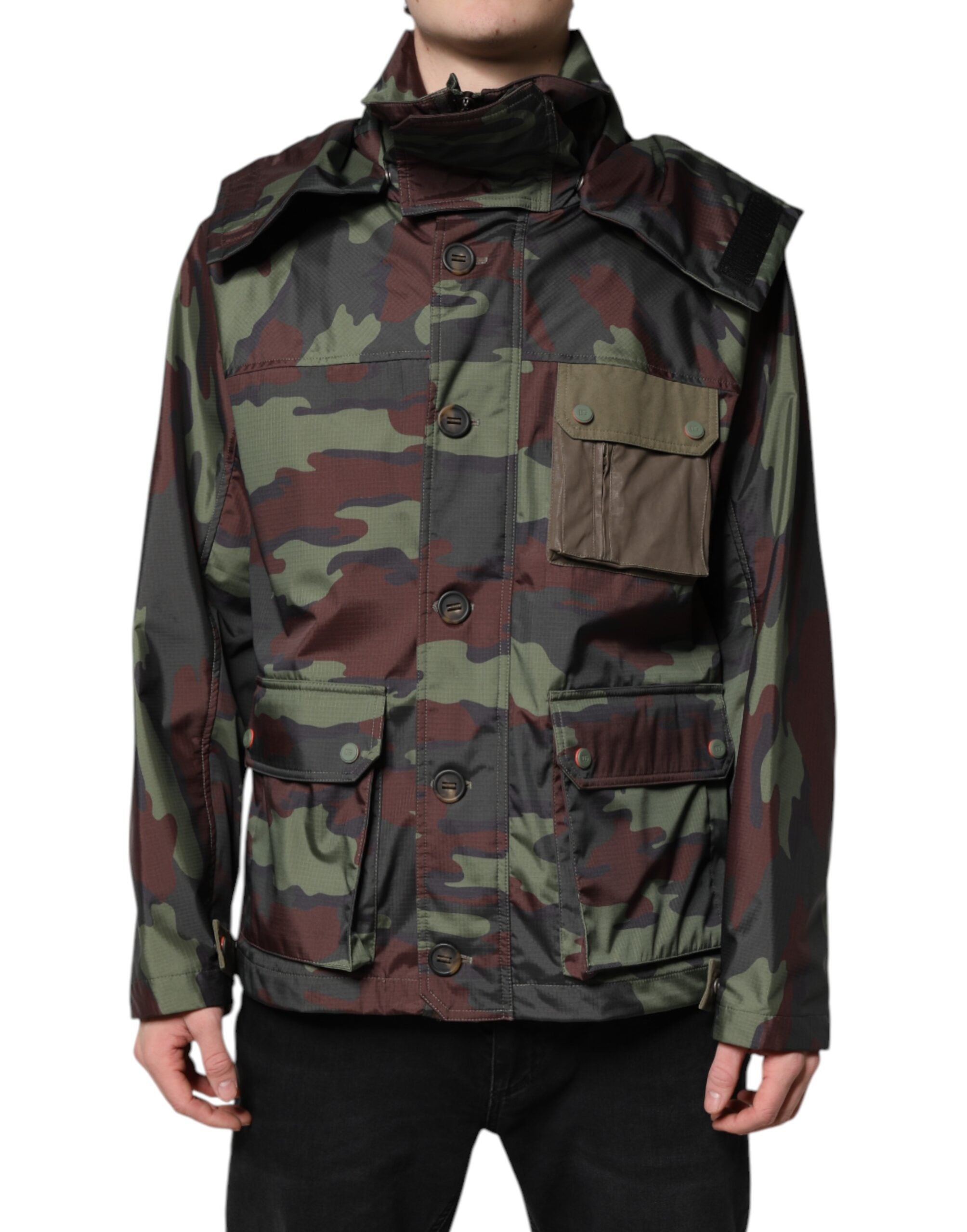 Dolce & Gabbana Multicolor Camouflage Jacket with Hood and Buttons-2