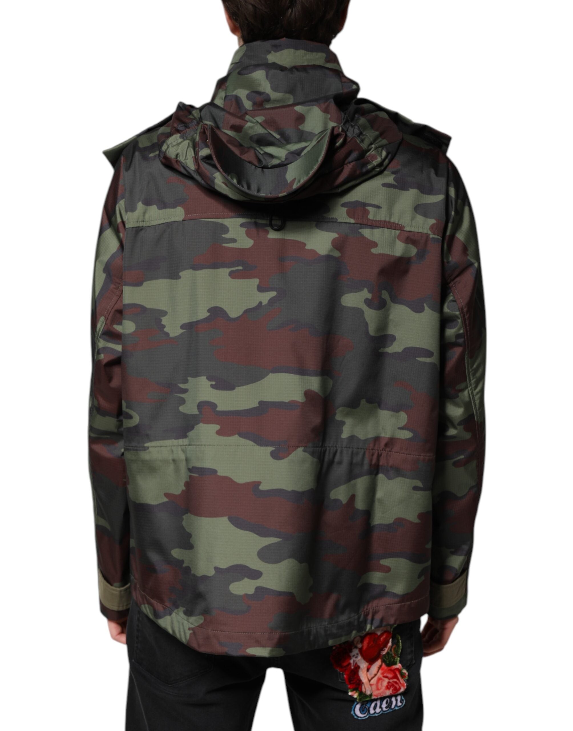 Dolce & Gabbana Multicolor Camouflage Jacket with Hood and Buttons-4