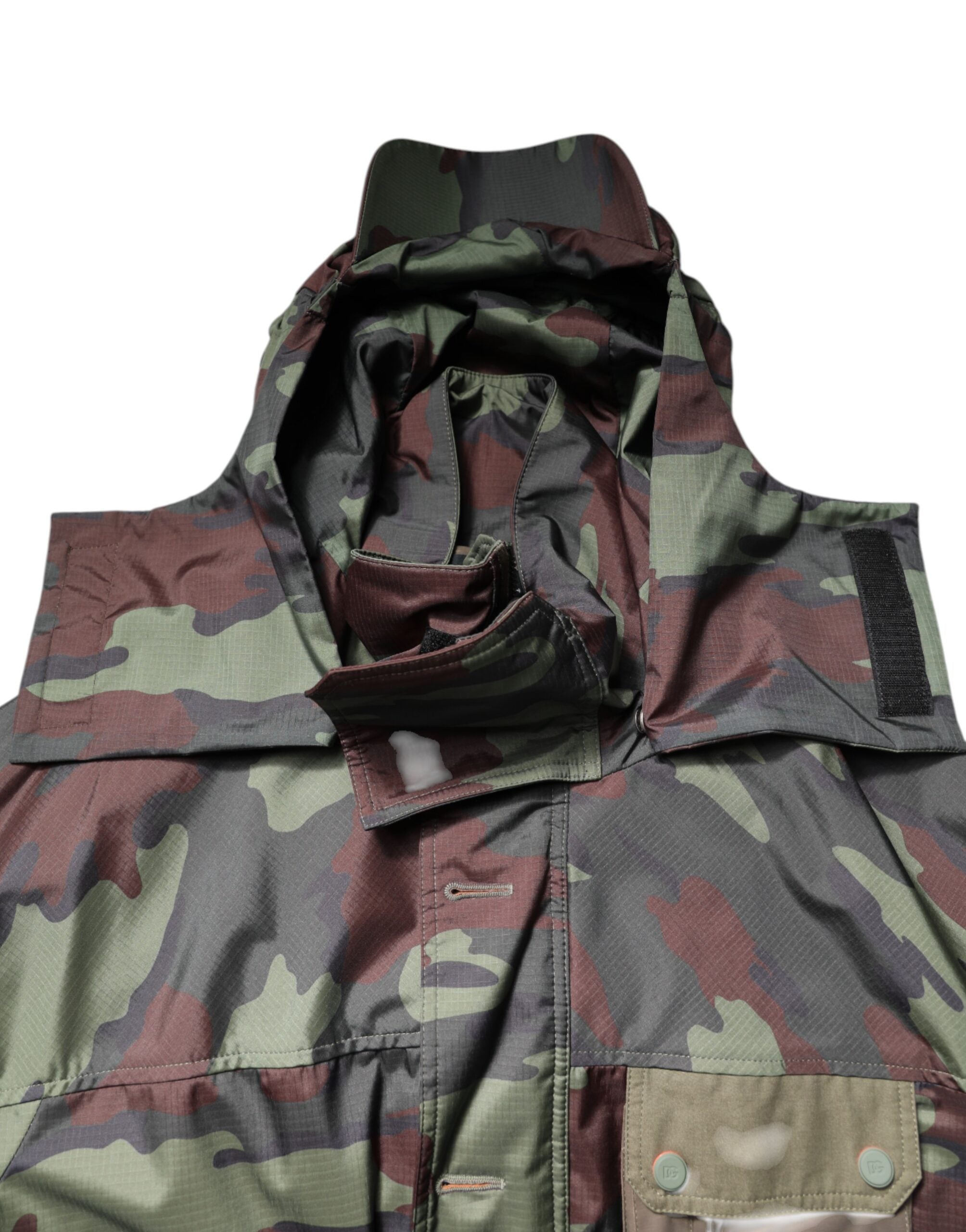 Dolce & Gabbana Multicolor Camouflage Jacket with Hood and Buttons-5