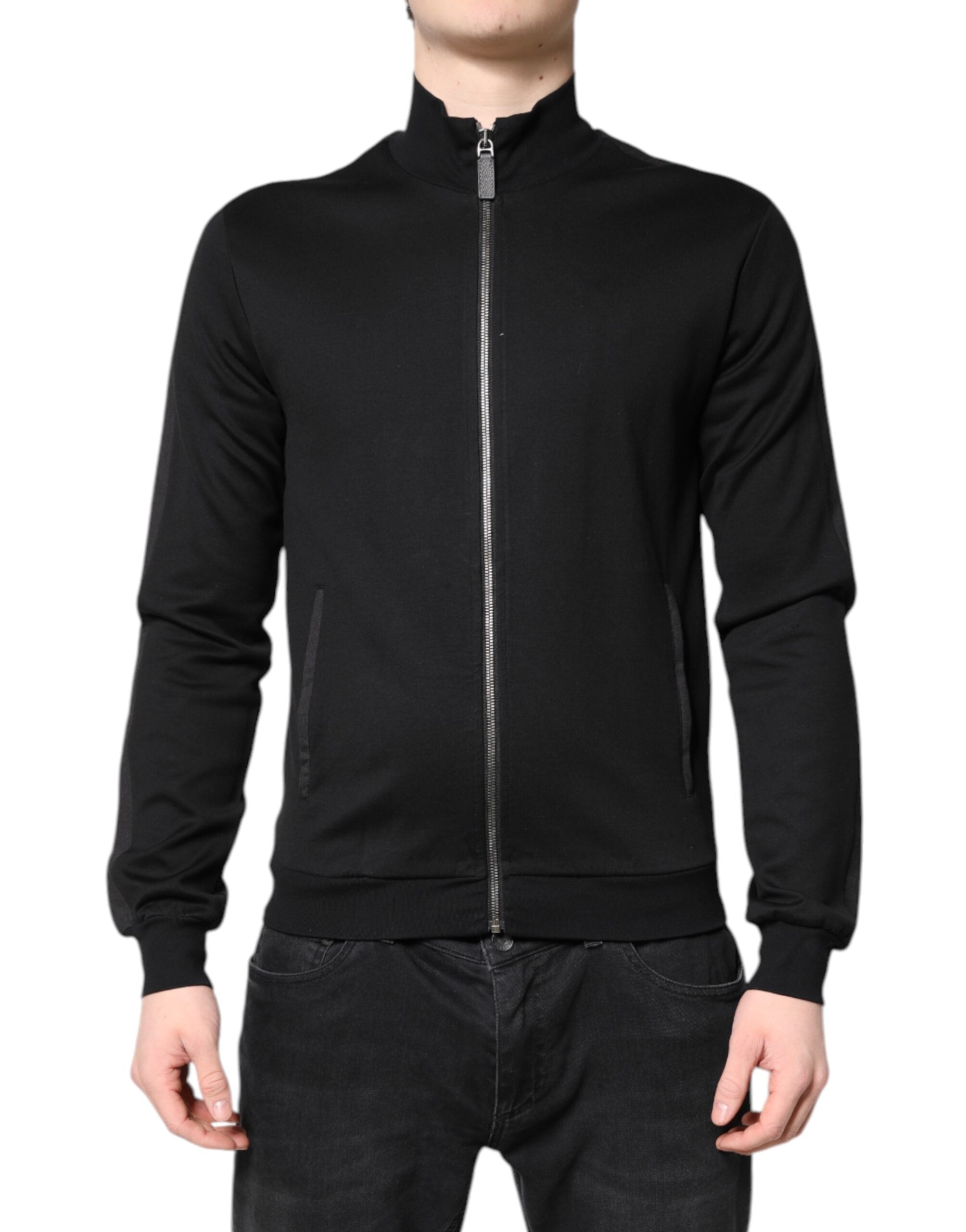 Dolce & Gabbana Black Cotton Logo Full Zip Men's Bomber Jacket