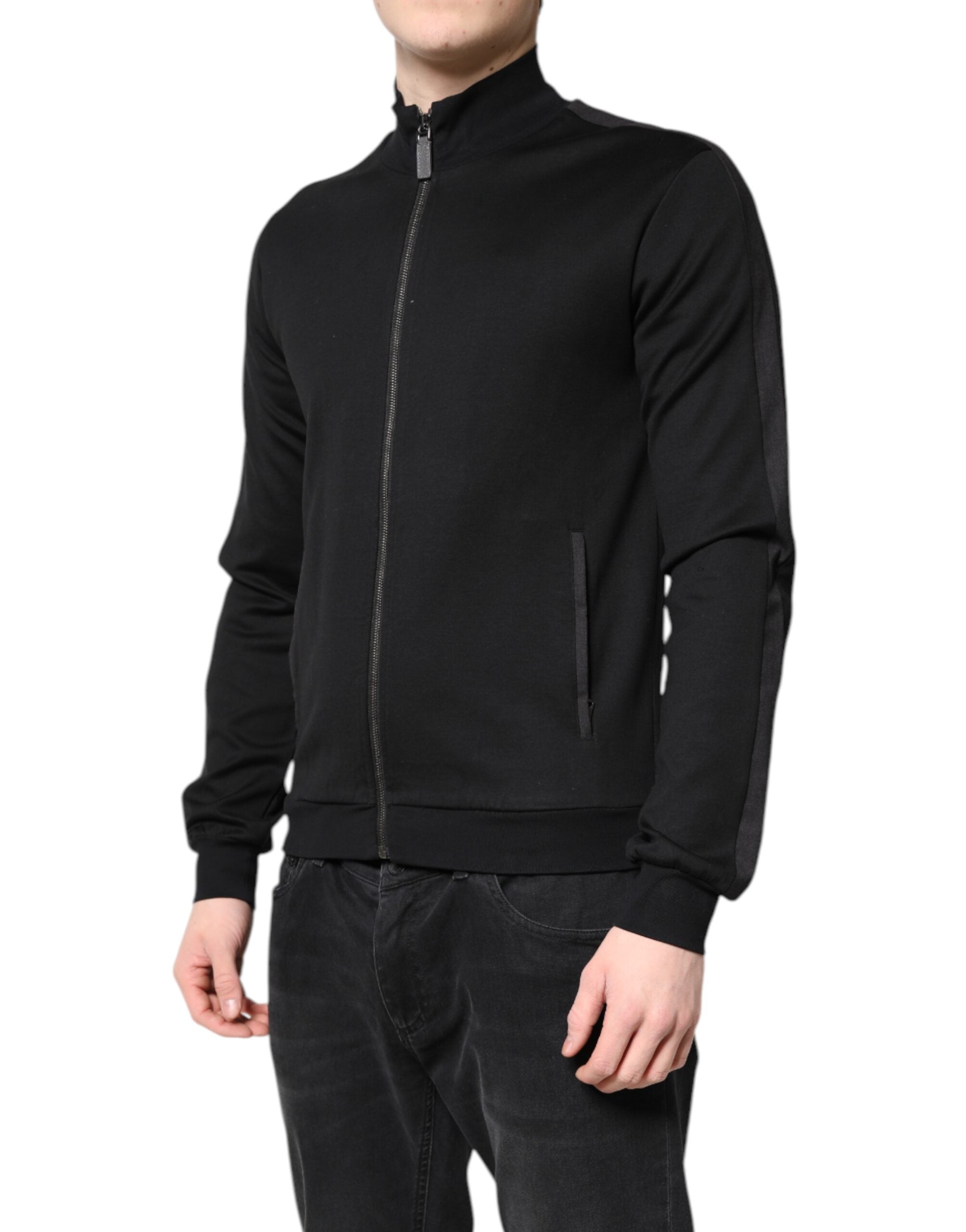 Dolce & Gabbana Black Cotton Logo Full Zip Men's Bomber Jacket-3
