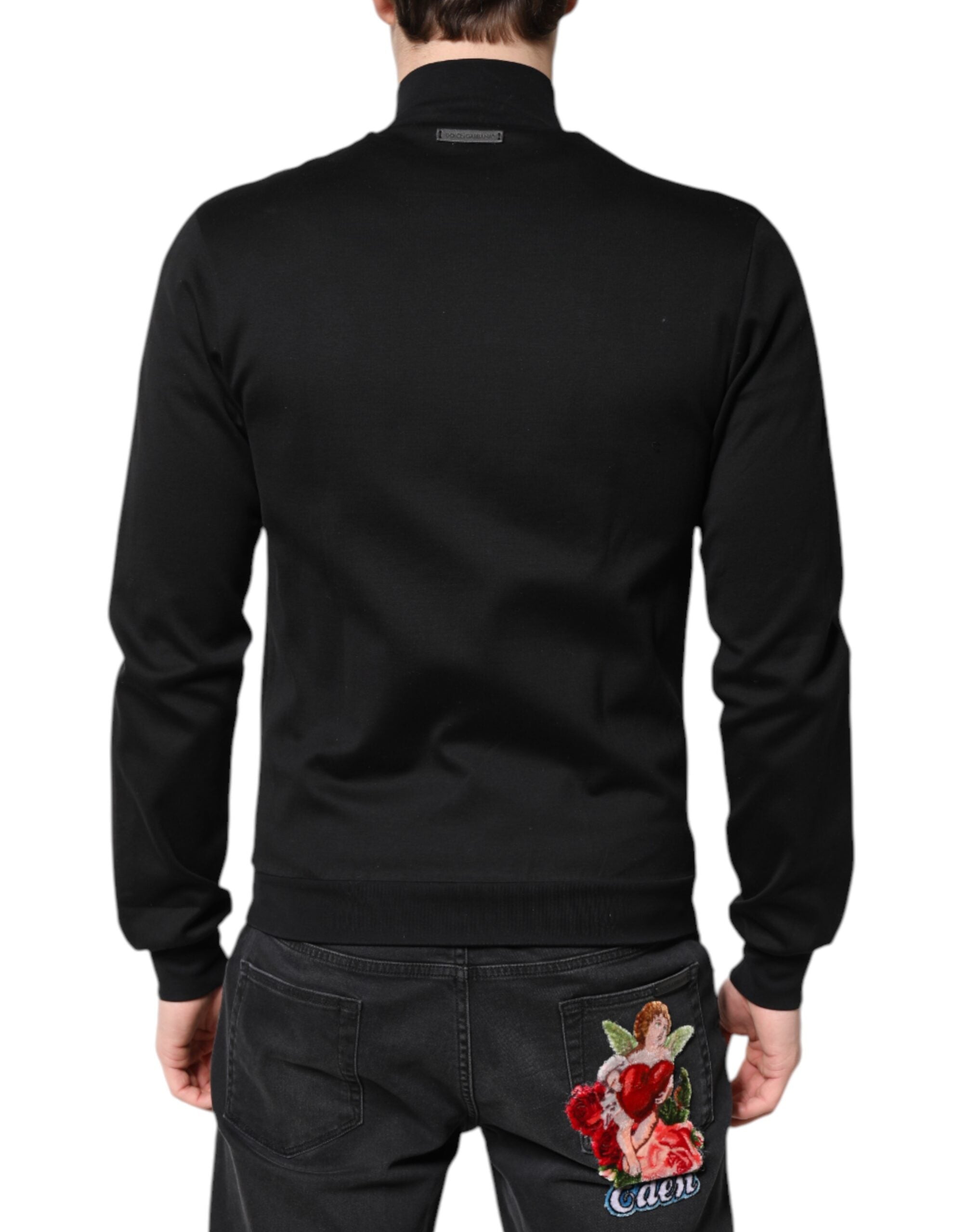 Dolce & Gabbana Black Cotton Logo Full Zip Men's Bomber Jacket-4