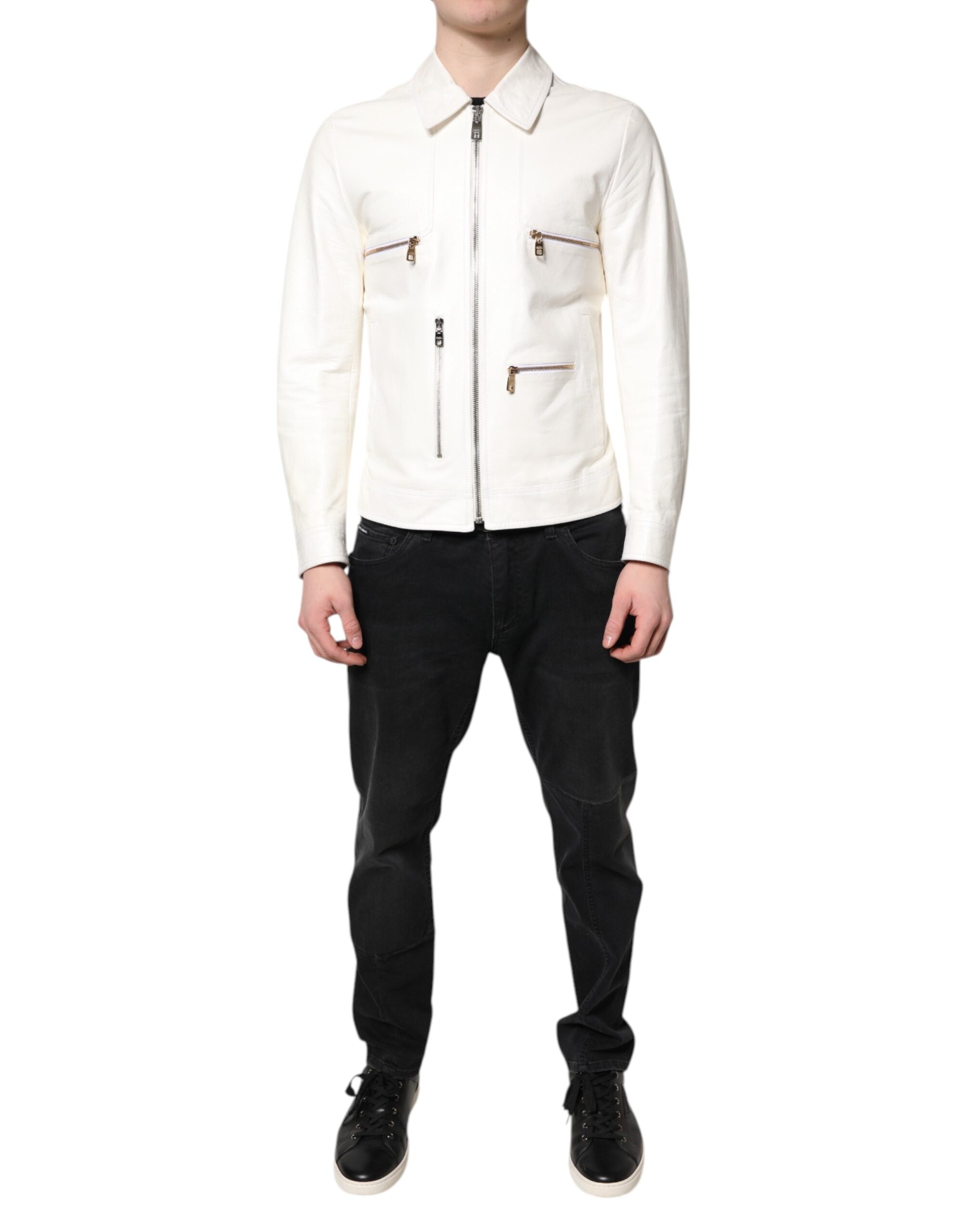 Abrigo biker blanco con cremallera completa de Dolce & Gabbana-2