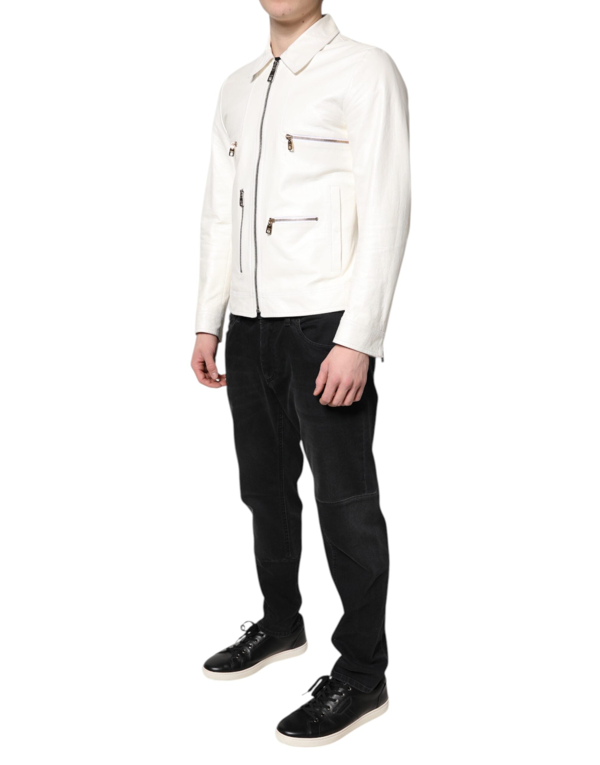 Abrigo biker blanco con cremallera completa de Dolce & Gabbana-3
