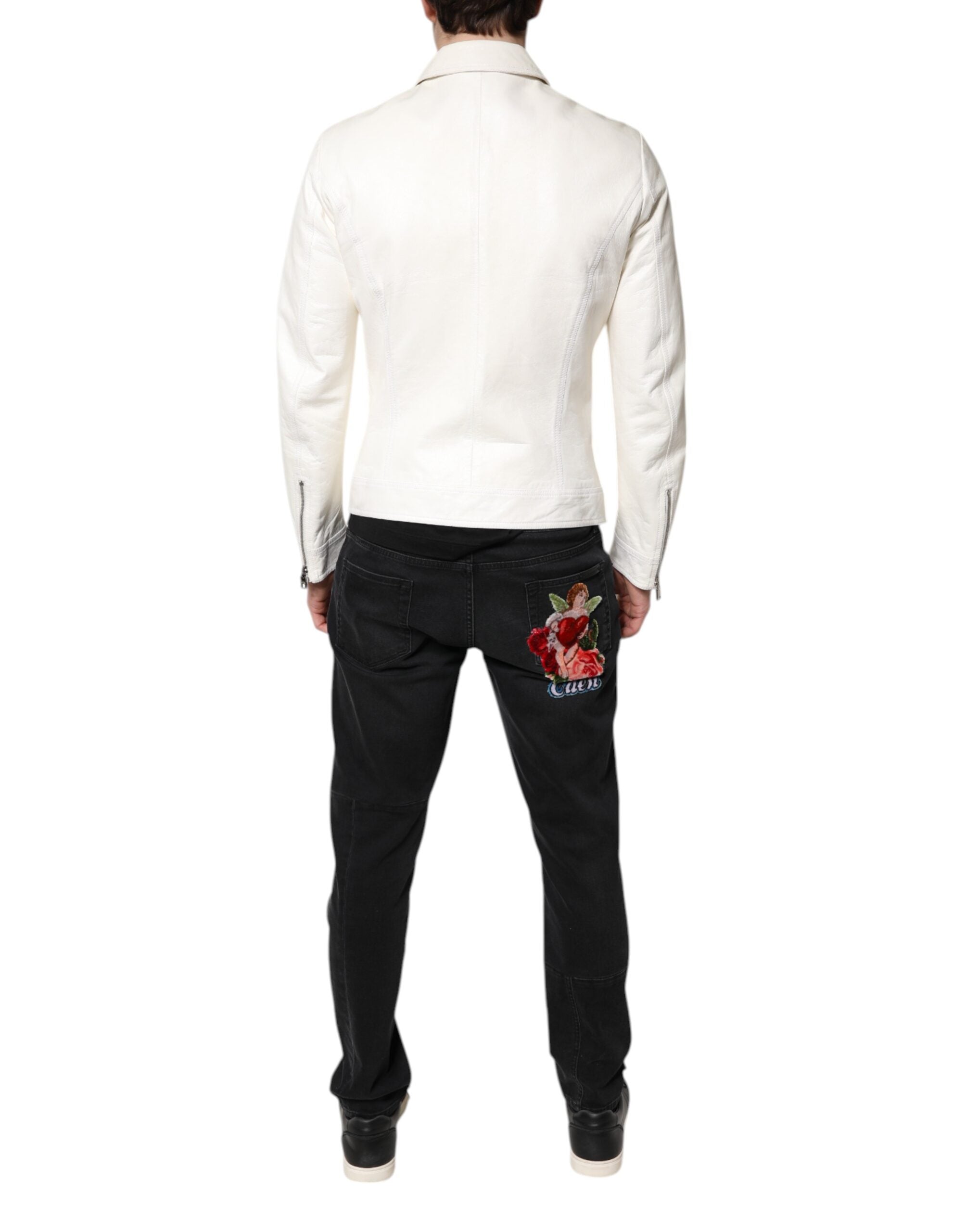 Abrigo biker blanco con cremallera completa de Dolce & Gabbana-4