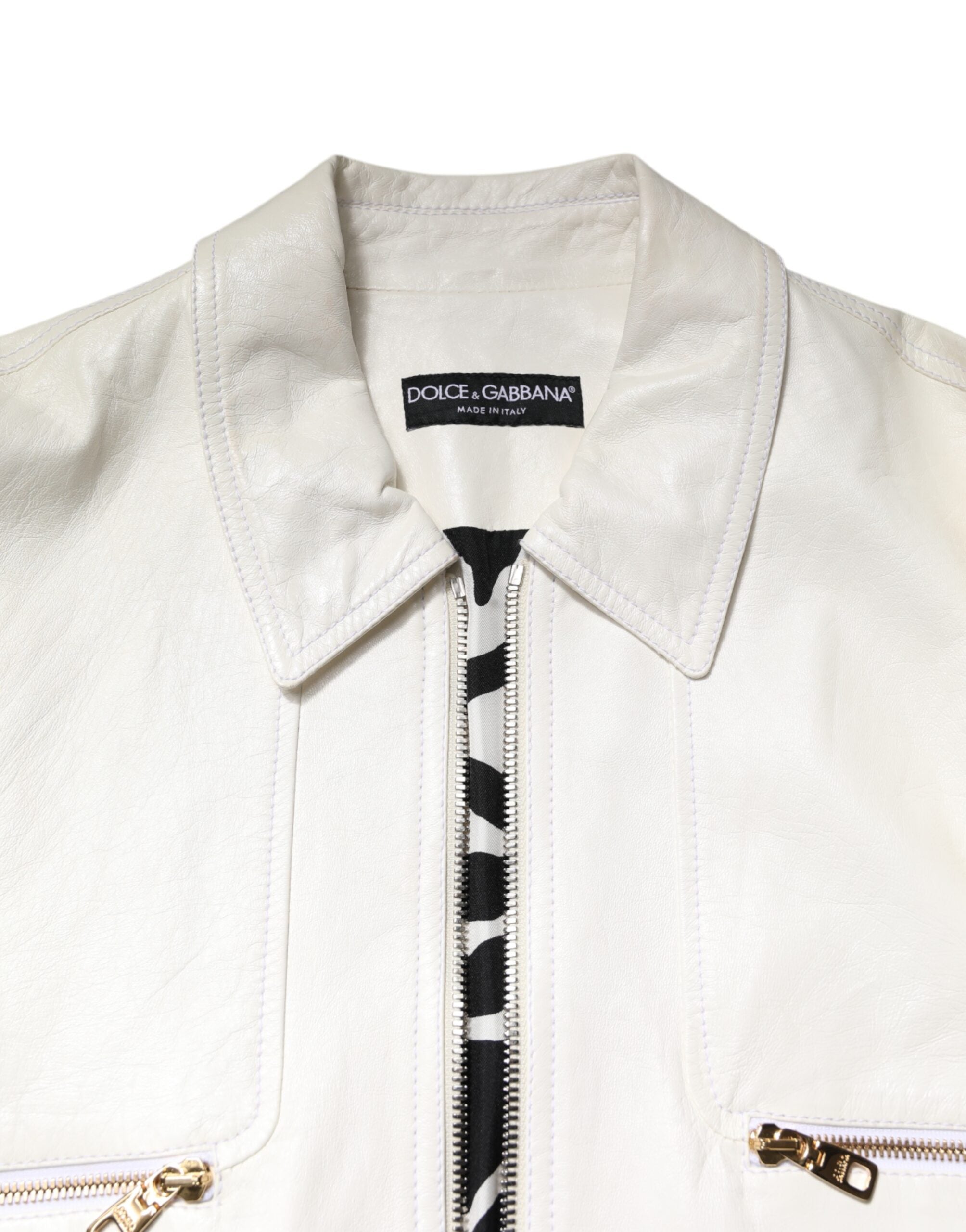 Abrigo biker blanco con cremallera completa de Dolce & Gabbana-5