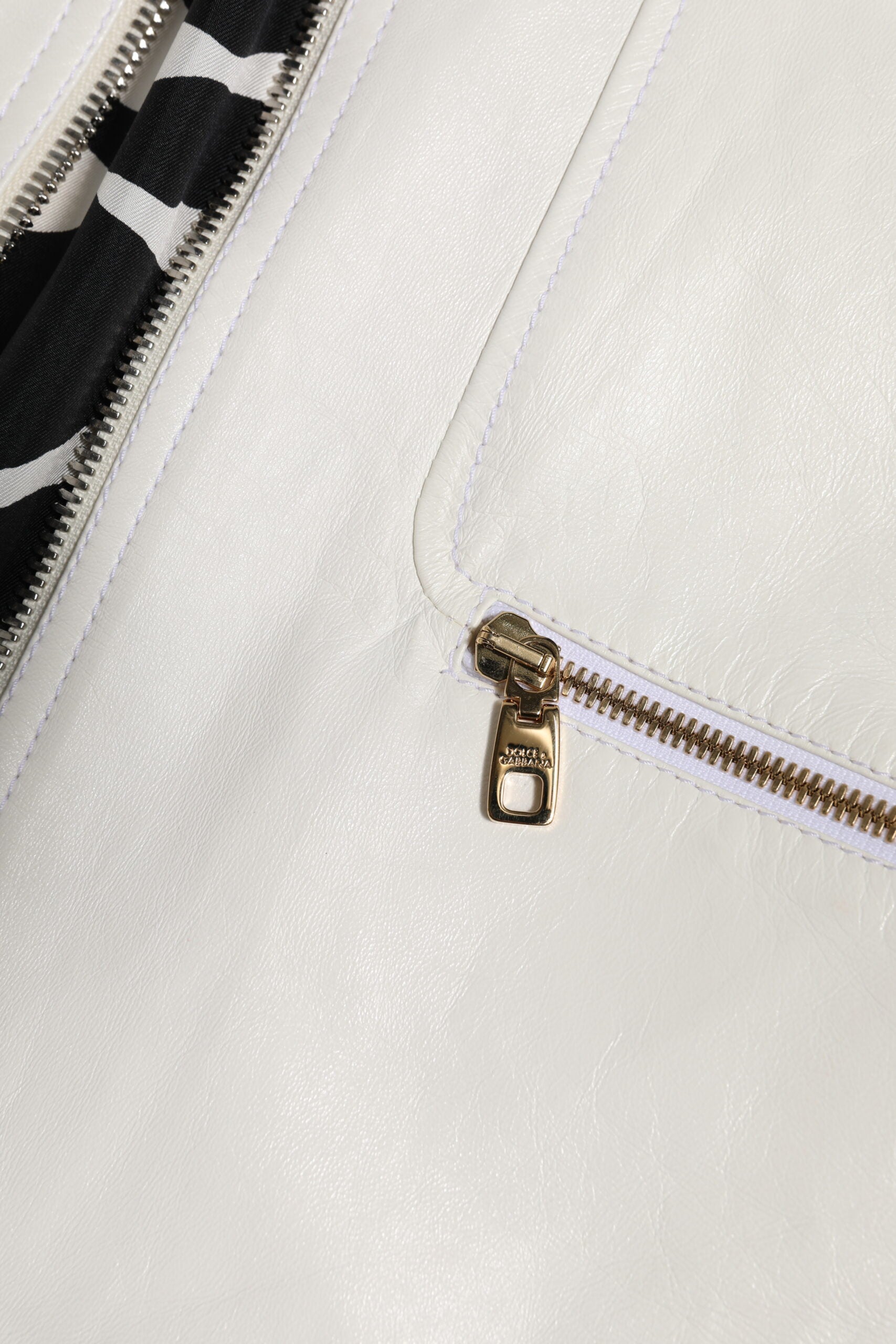 Abrigo biker blanco con cremallera completa de Dolce & Gabbana-7