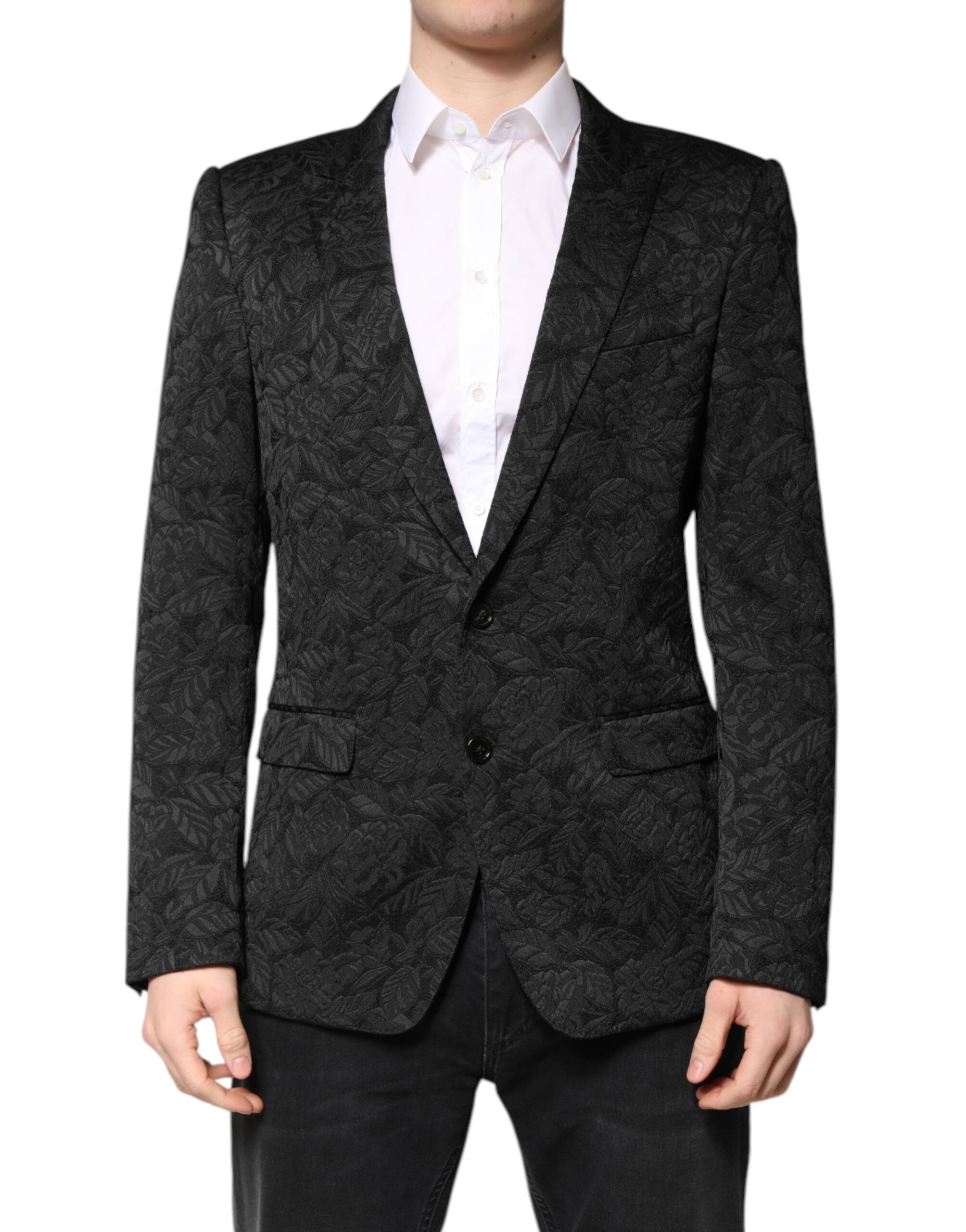 Blazer de botonadura sencilla con brocado MARTINI negro de Dolce & Gabbana-1