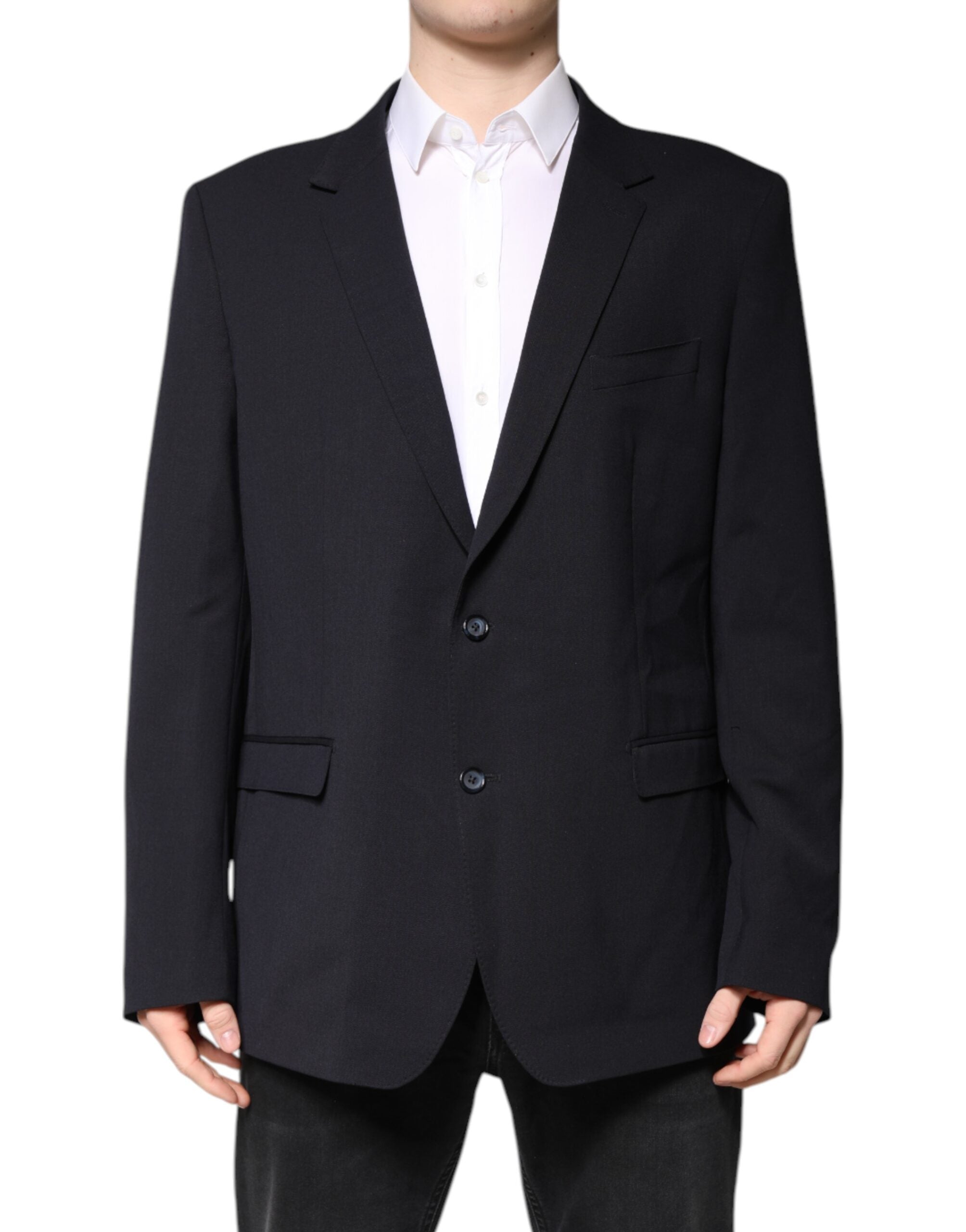 Dolce & Gabbana Dunkelblauer einreihiger Wollmantel Blazer-2