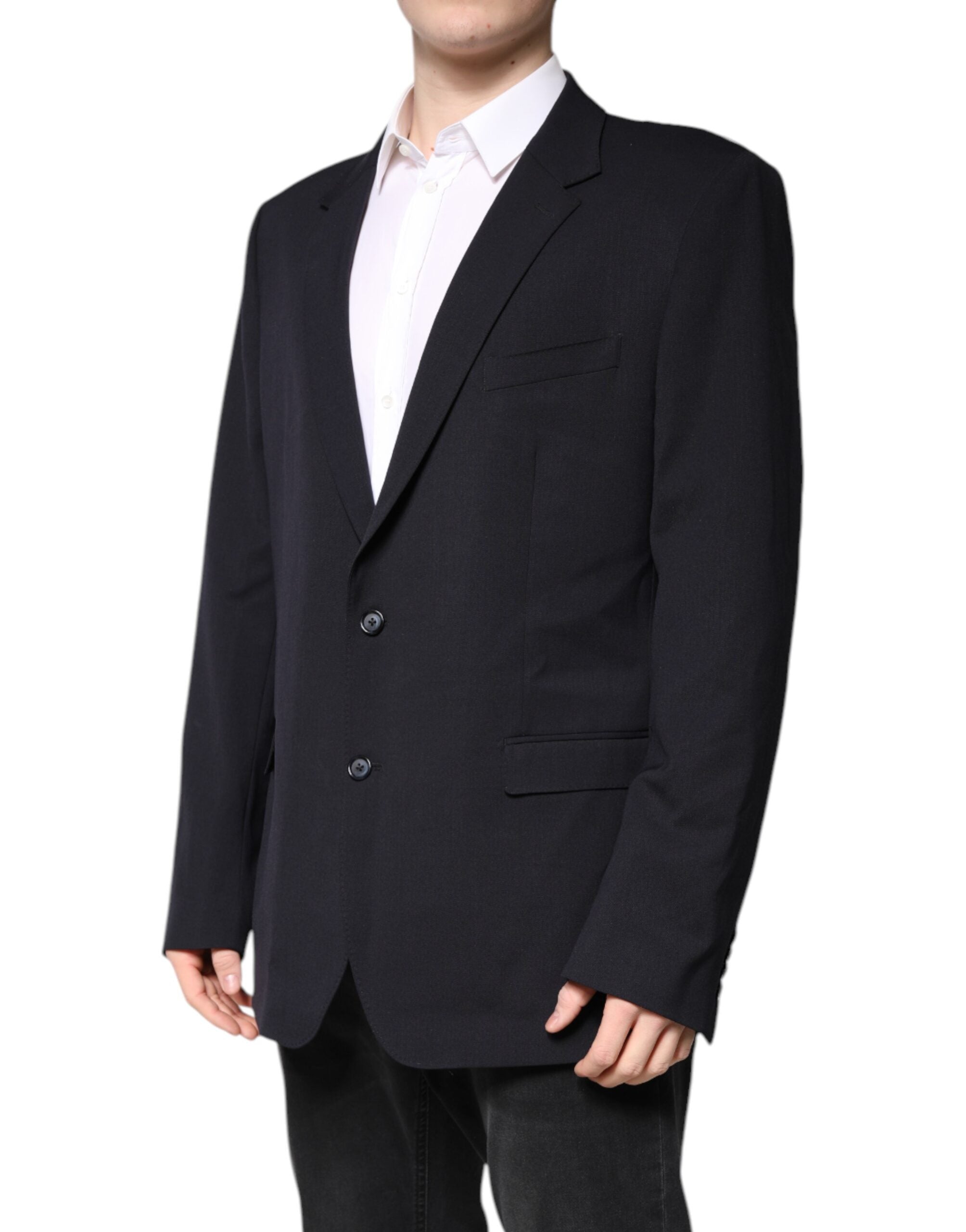 Dolce & Gabbana Dunkelblauer einreihiger Wollmantel Blazer-3