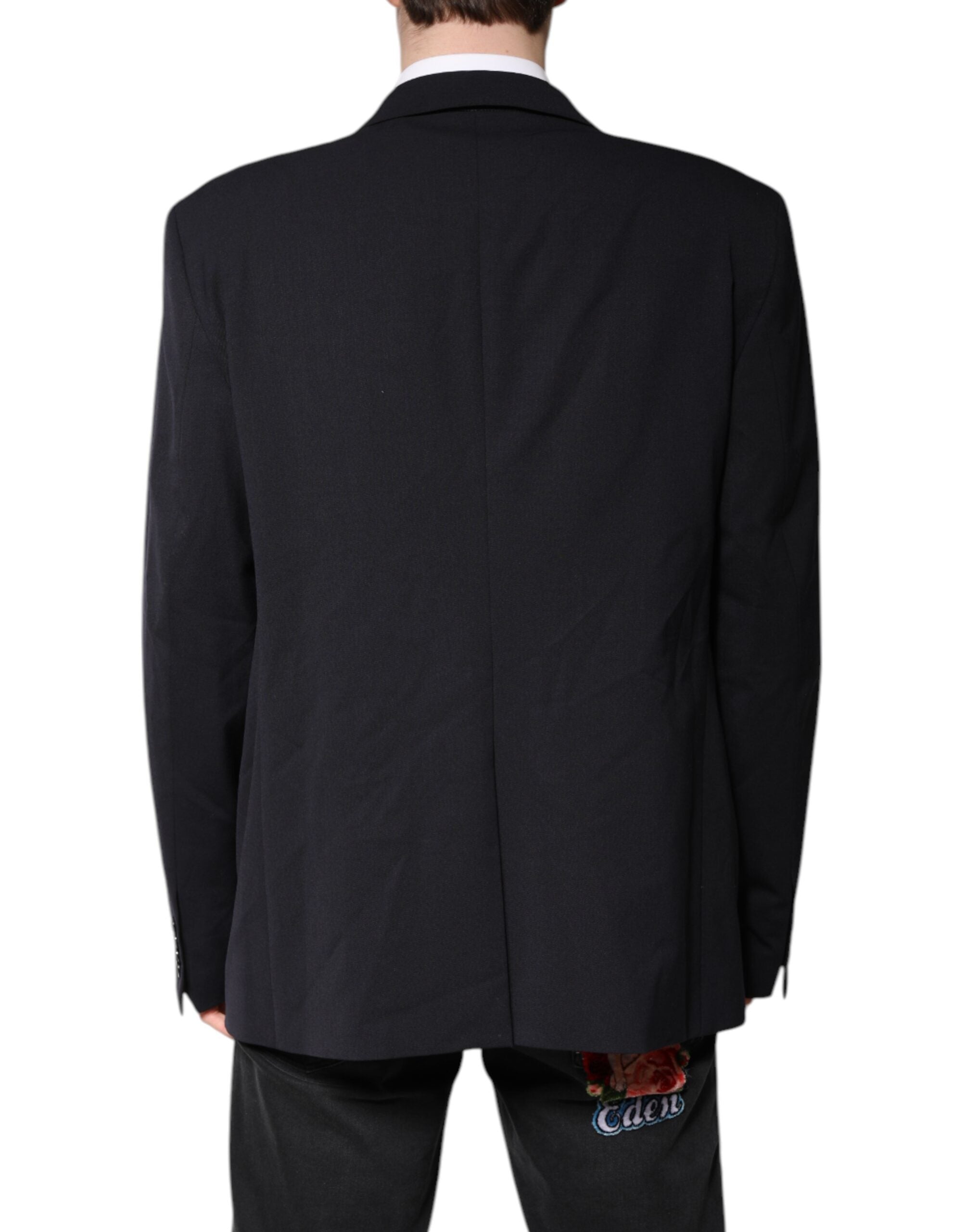 Dolce & Gabbana Dunkelblauer einreihiger Wollmantel Blazer-4