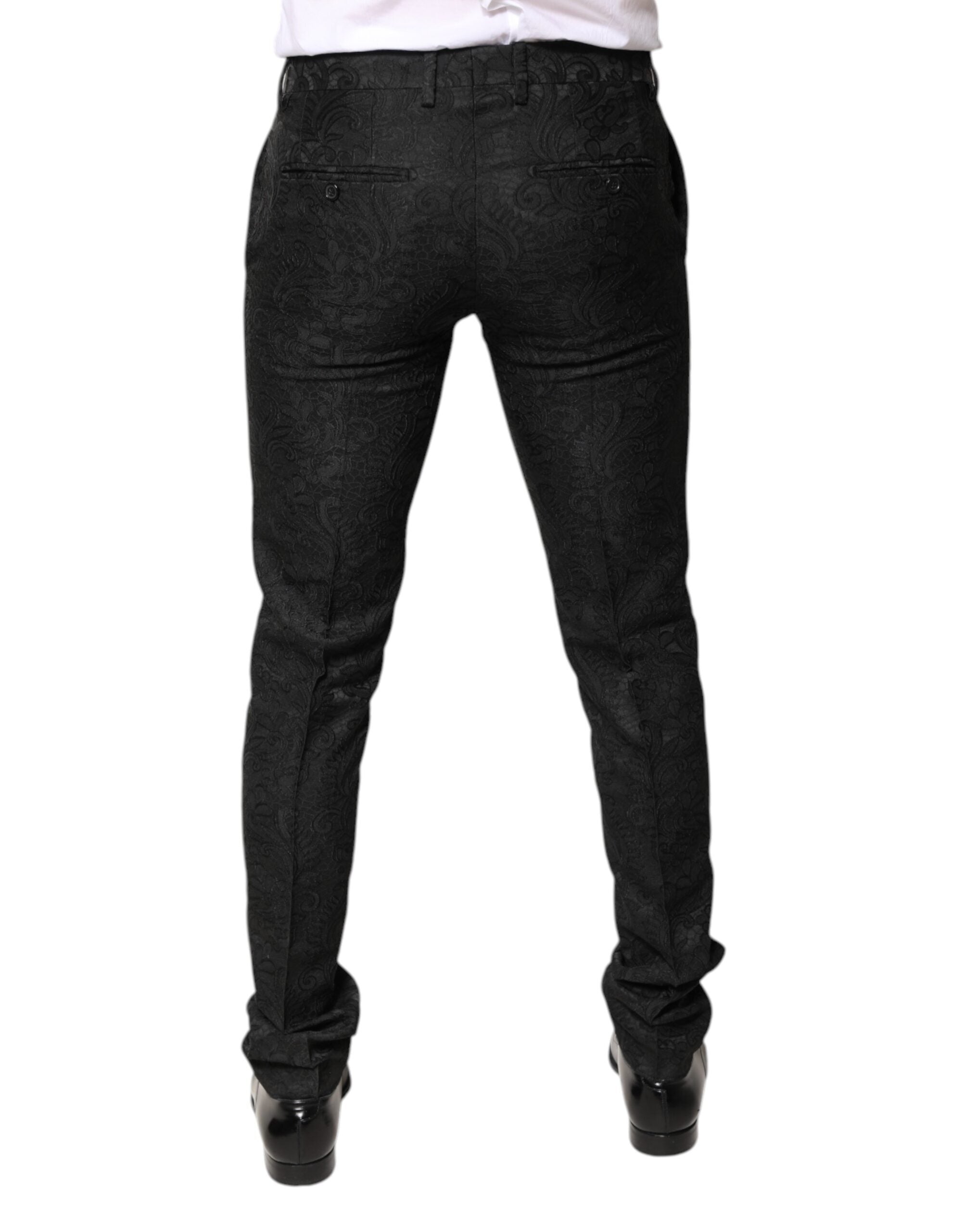 Dolce & Gabbana Black jacquard trousers with mid-waisted floral pattern-3