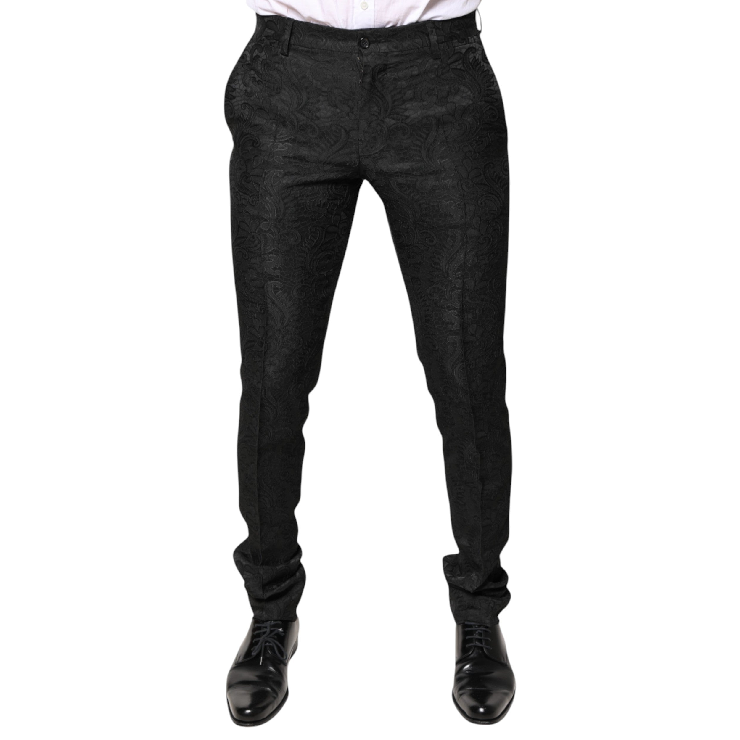Dolce & Gabbana Black jacquard trousers with mid-waisted floral pattern-5