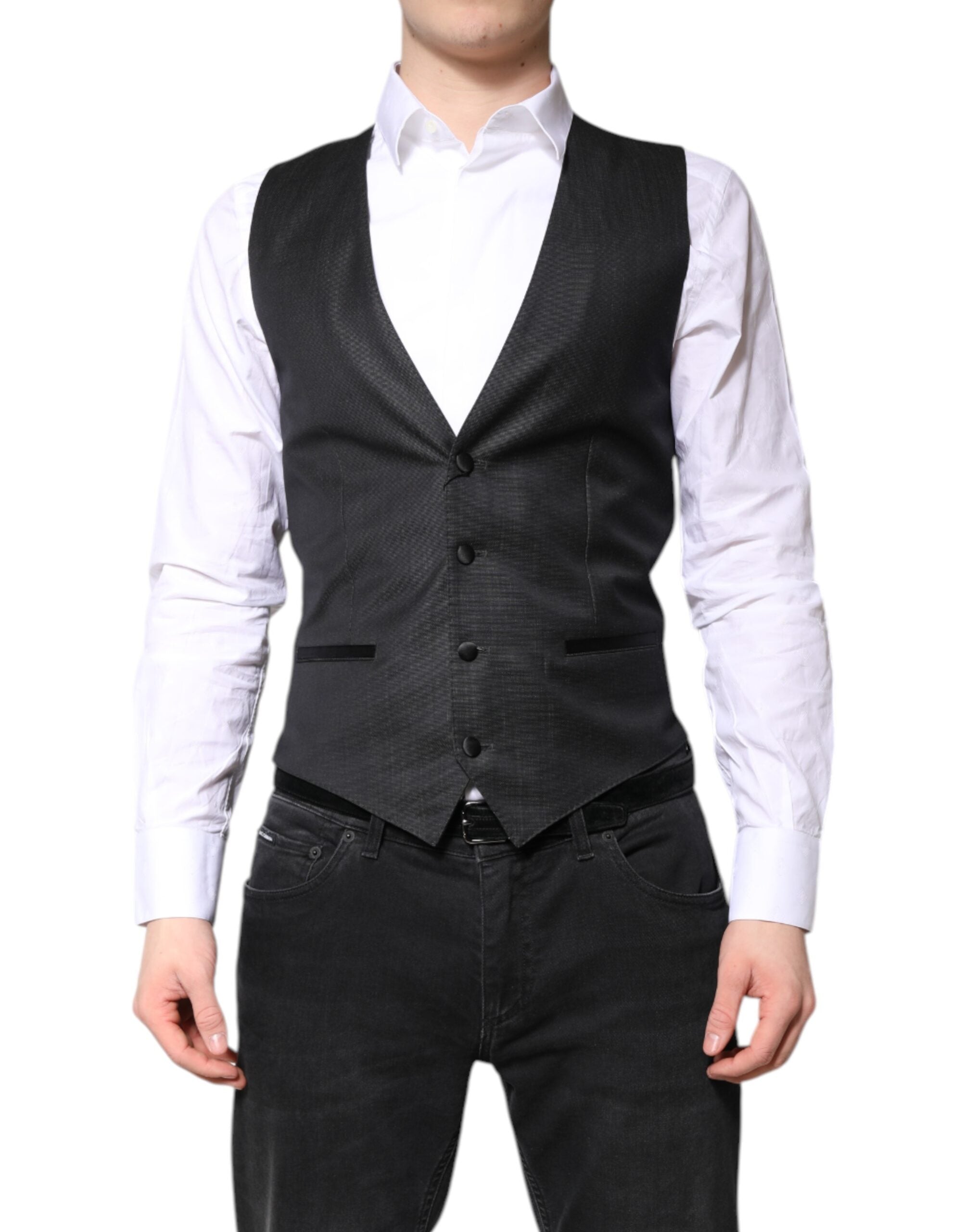Dolce & Gabbana Black Wool Vest Dress Formal Vest-1