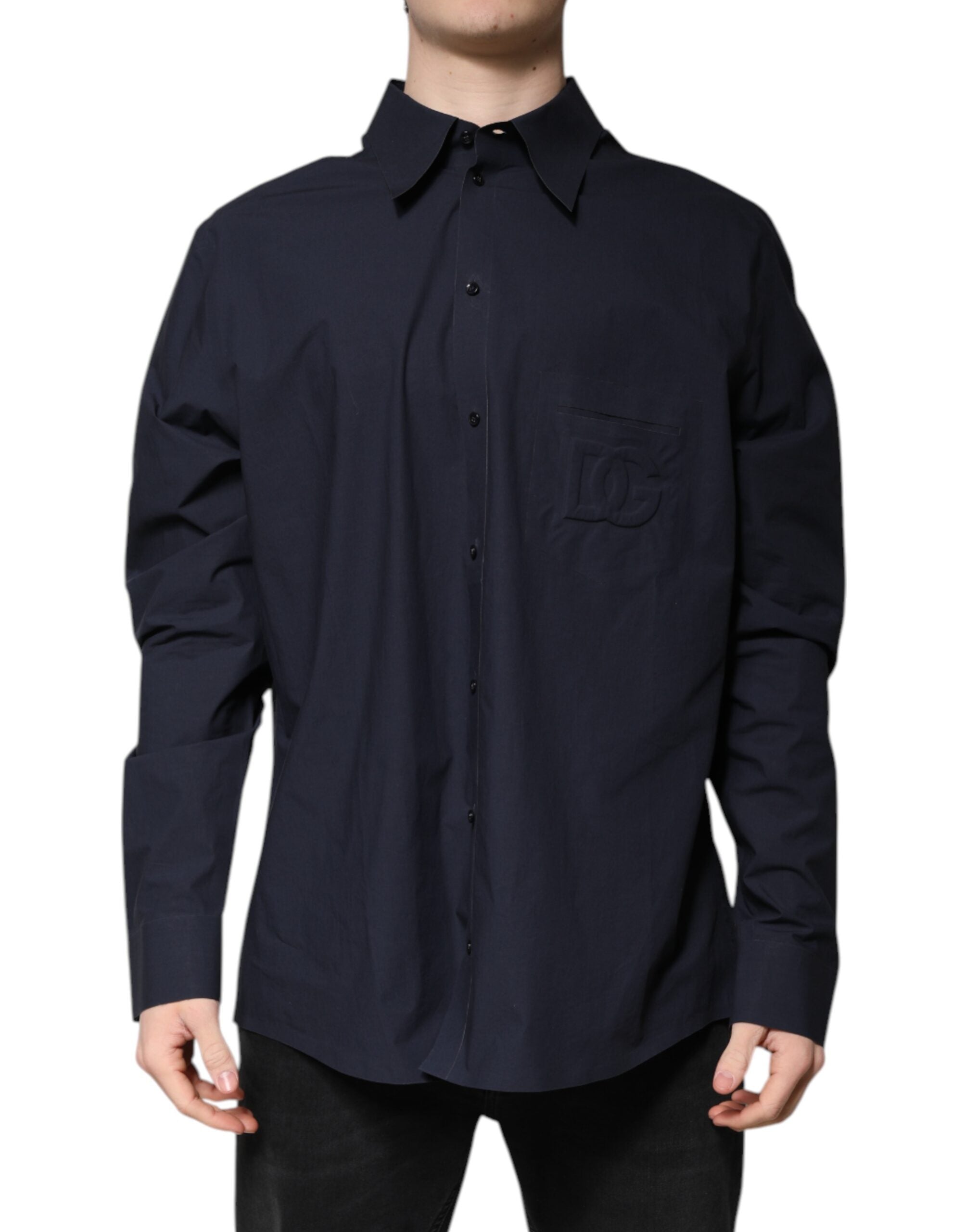 Dolce & Gabbana dark blue long-sleeved cotton shirt-1