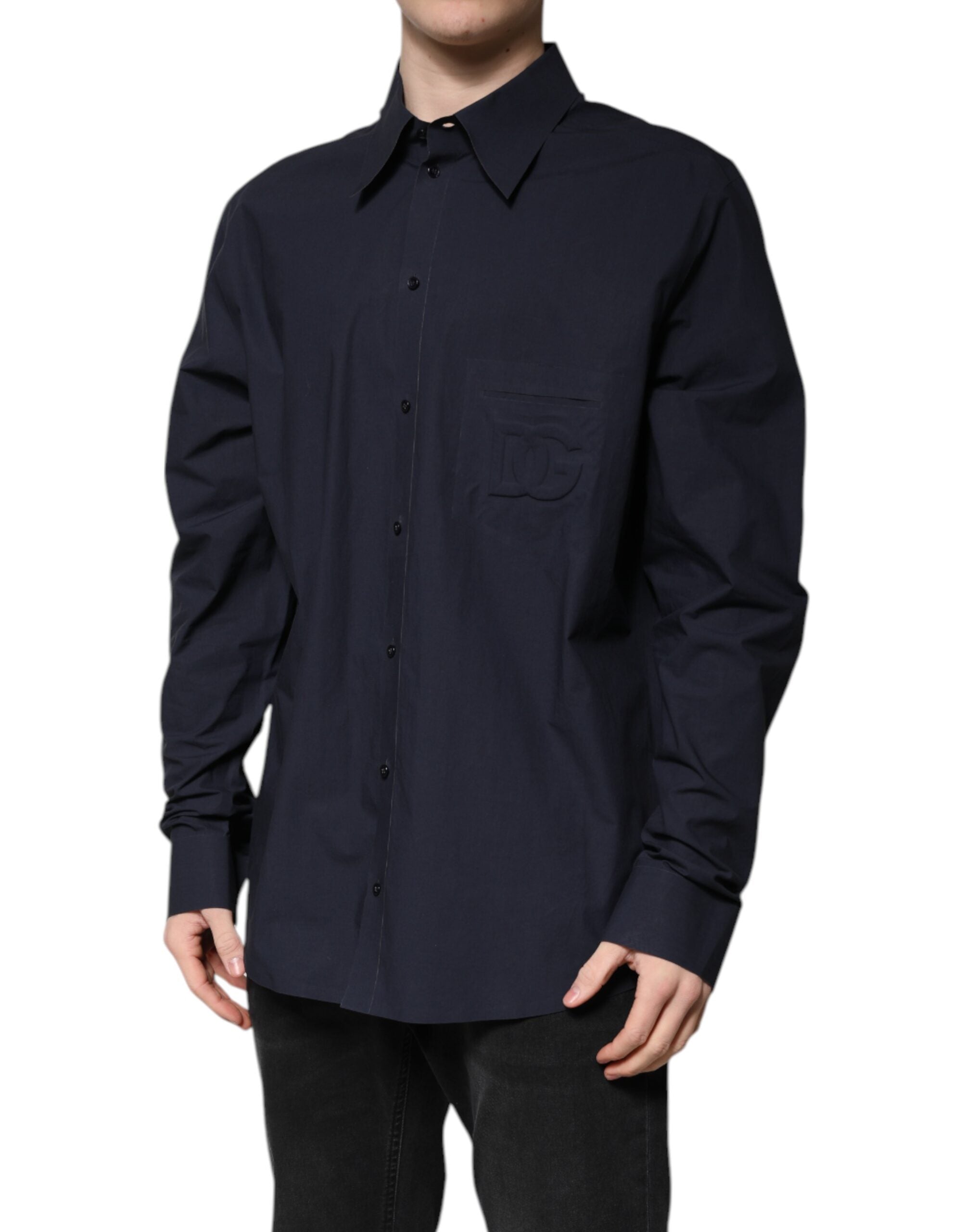 Dolce & Gabbana dark blue long-sleeved cotton shirt-3
