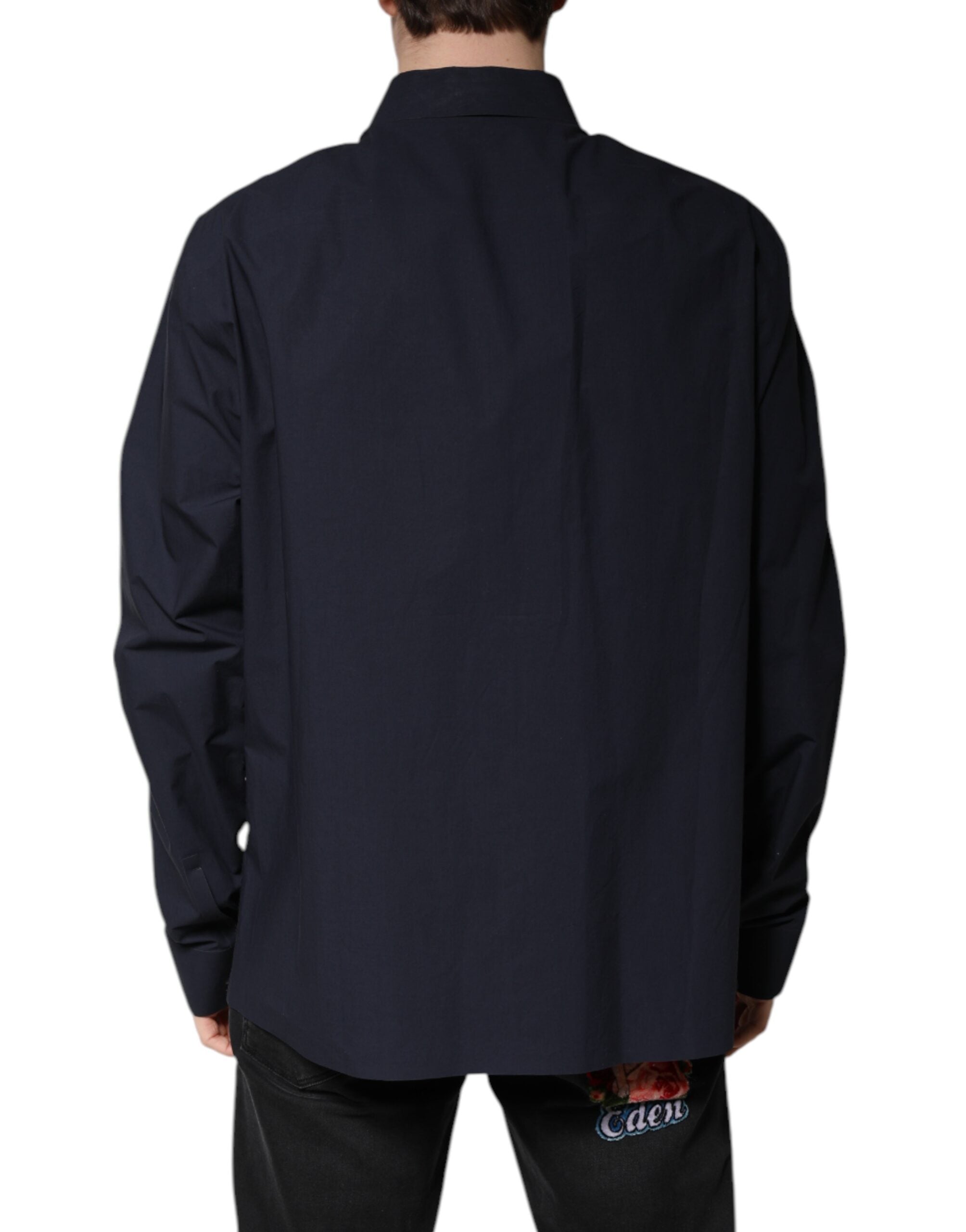 Dolce & Gabbana dark blue long-sleeved cotton shirt-4