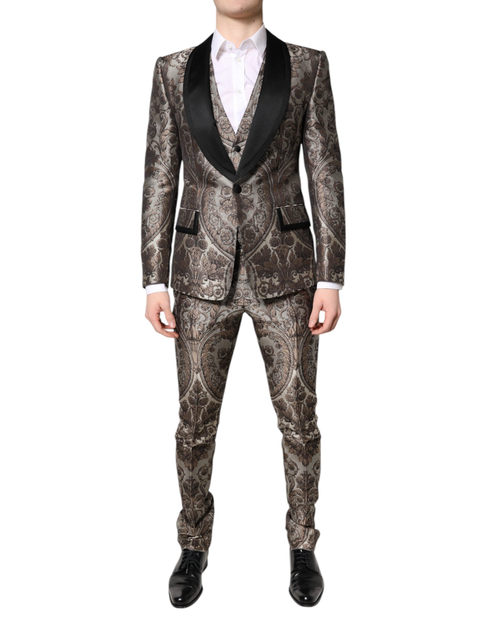 Traje de tres piezas de botonadura sencilla en jacquard multicolor de Dolce & Gabbana-1