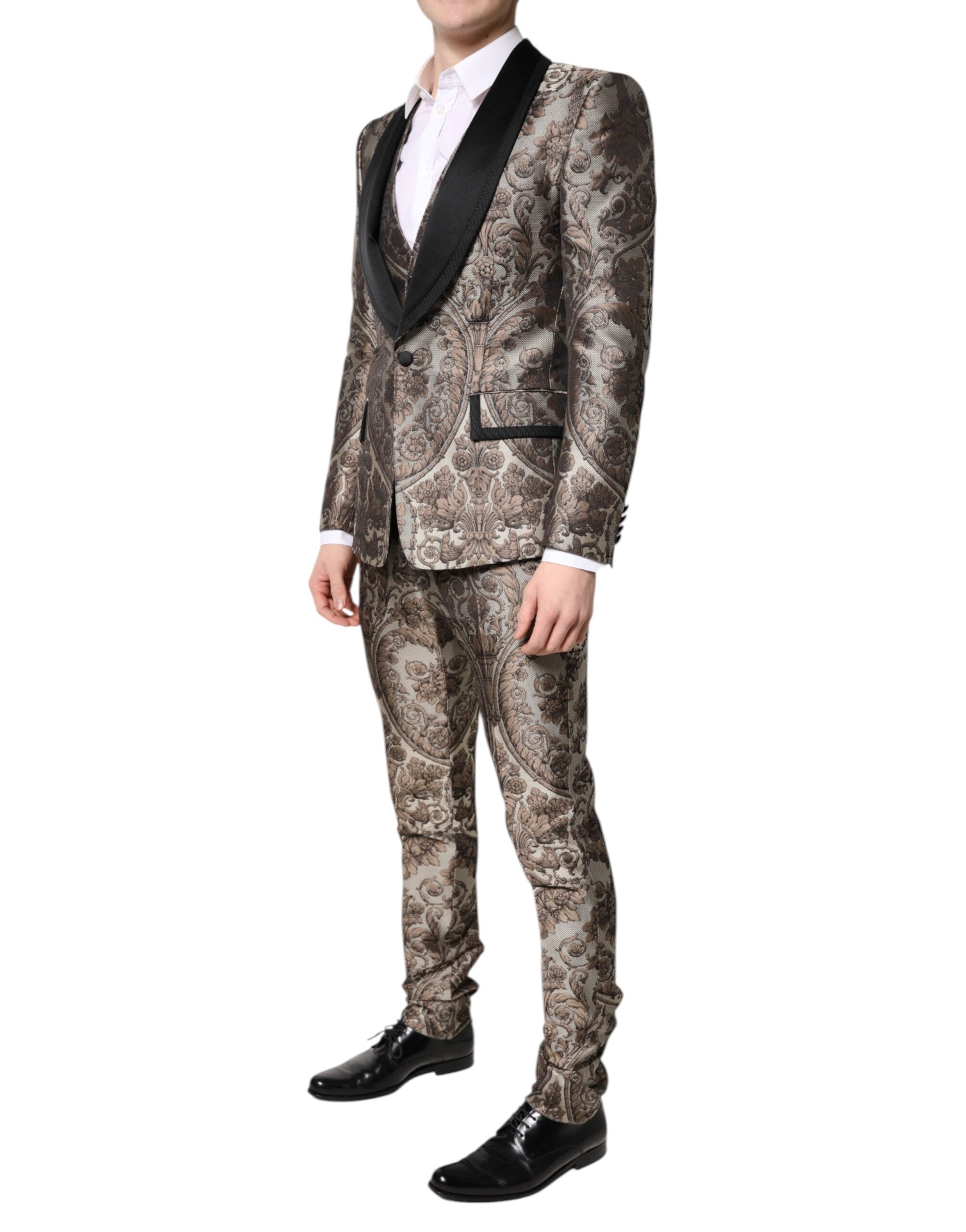 Traje de tres piezas de botonadura sencilla en jacquard multicolor de Dolce & Gabbana-3