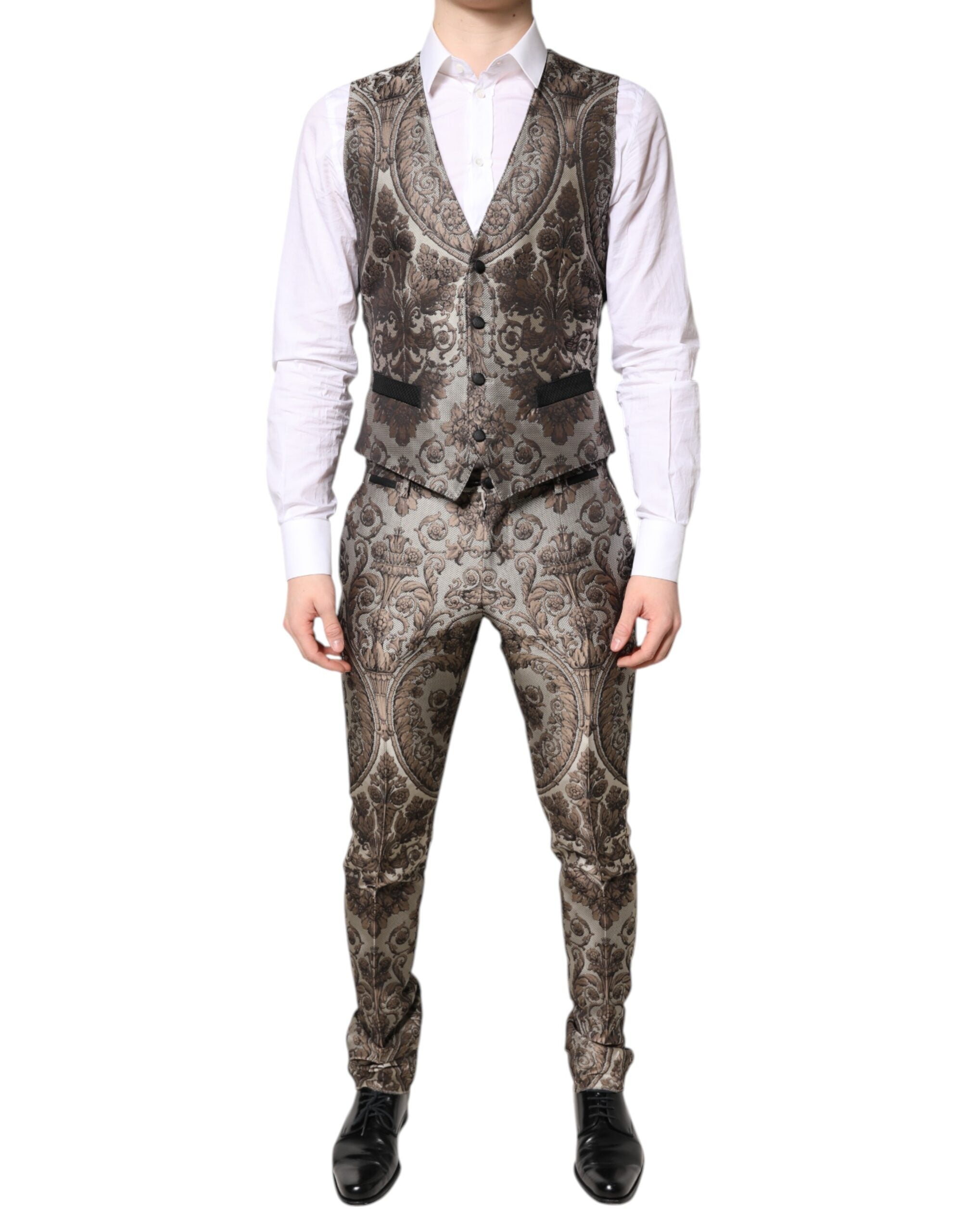 Traje de tres piezas de botonadura sencilla en jacquard multicolor de Dolce & Gabbana-5