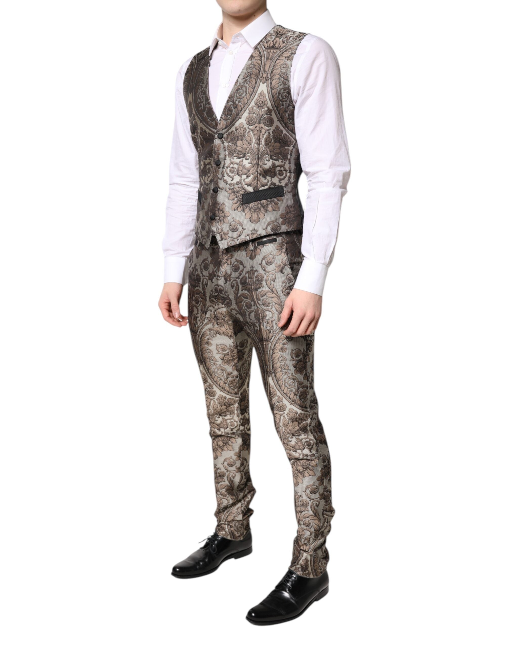 Traje de tres piezas de botonadura sencilla en jacquard multicolor de Dolce & Gabbana-6