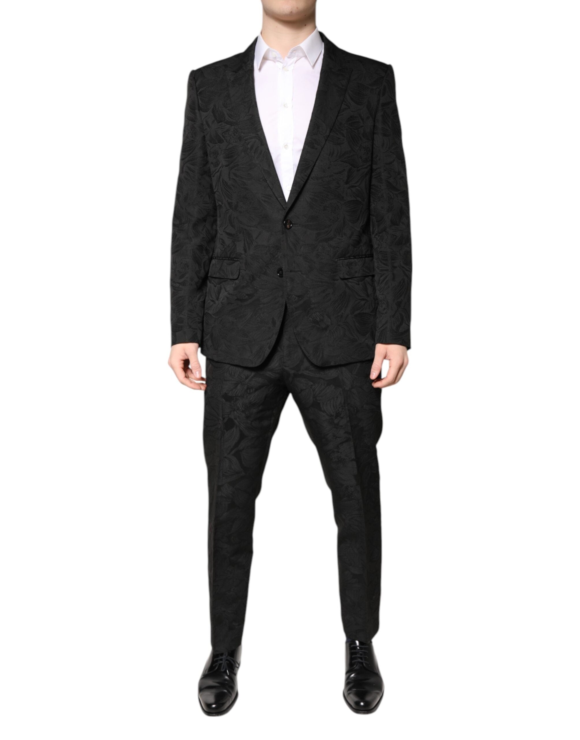 Dolce & Gabbana Black Polyester Jacquard Suit with Floral Pattern, 2 Pieces-1