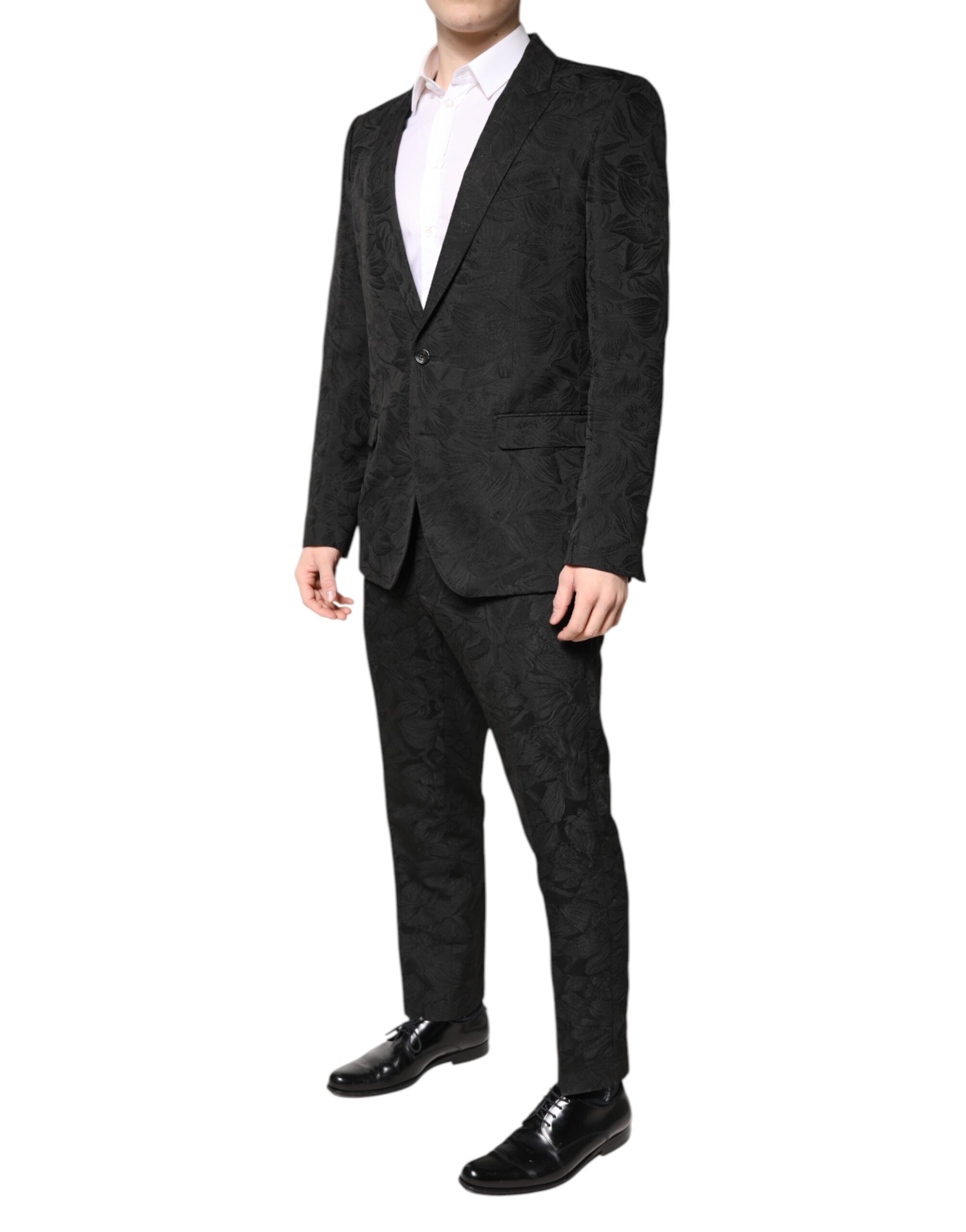 Dolce & Gabbana Black Polyester Jacquard Suit with Floral Pattern, 2 Pieces-3
