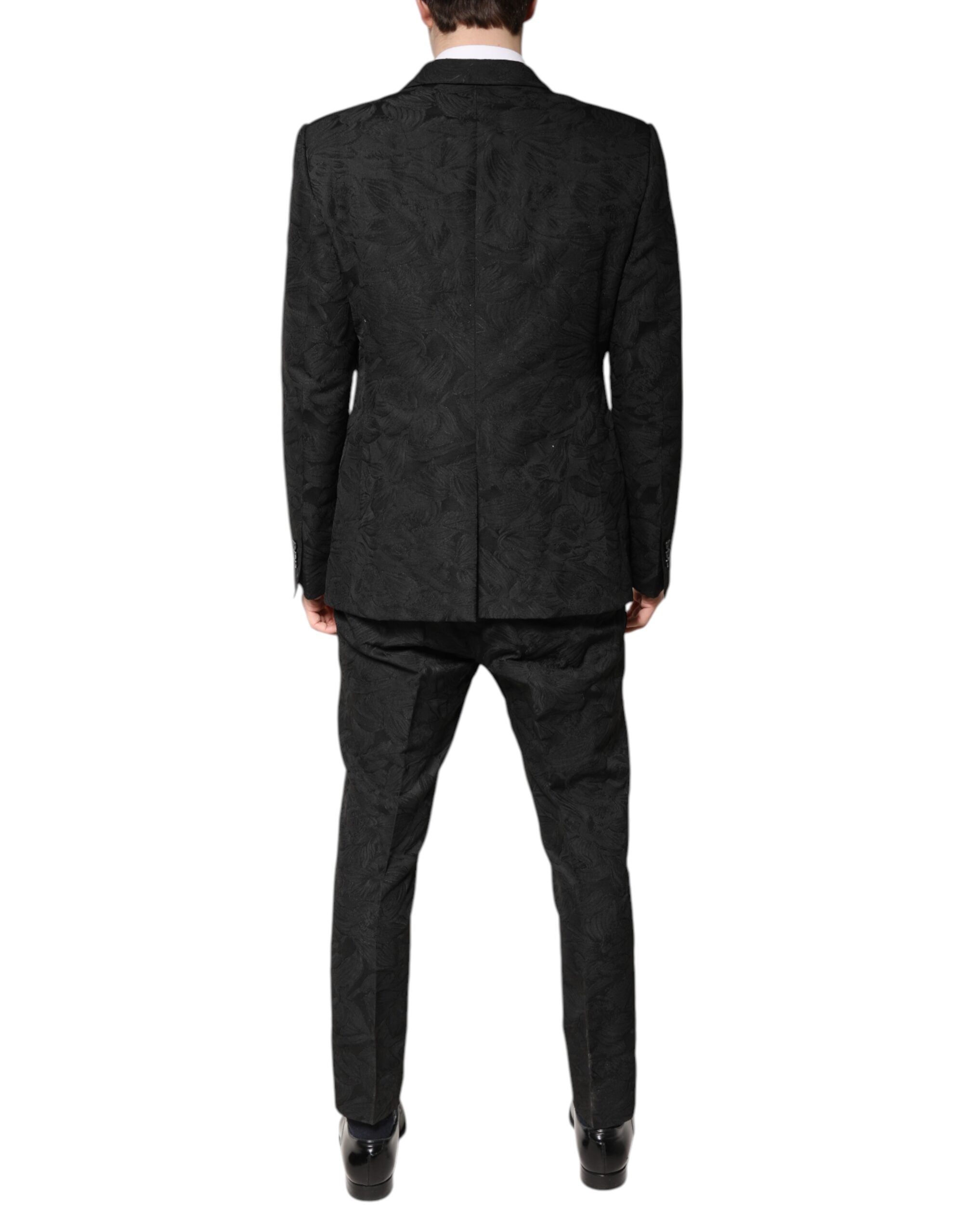 Dolce & Gabbana Black Polyester Jacquard Suit with Floral Pattern, 2 Pieces-4