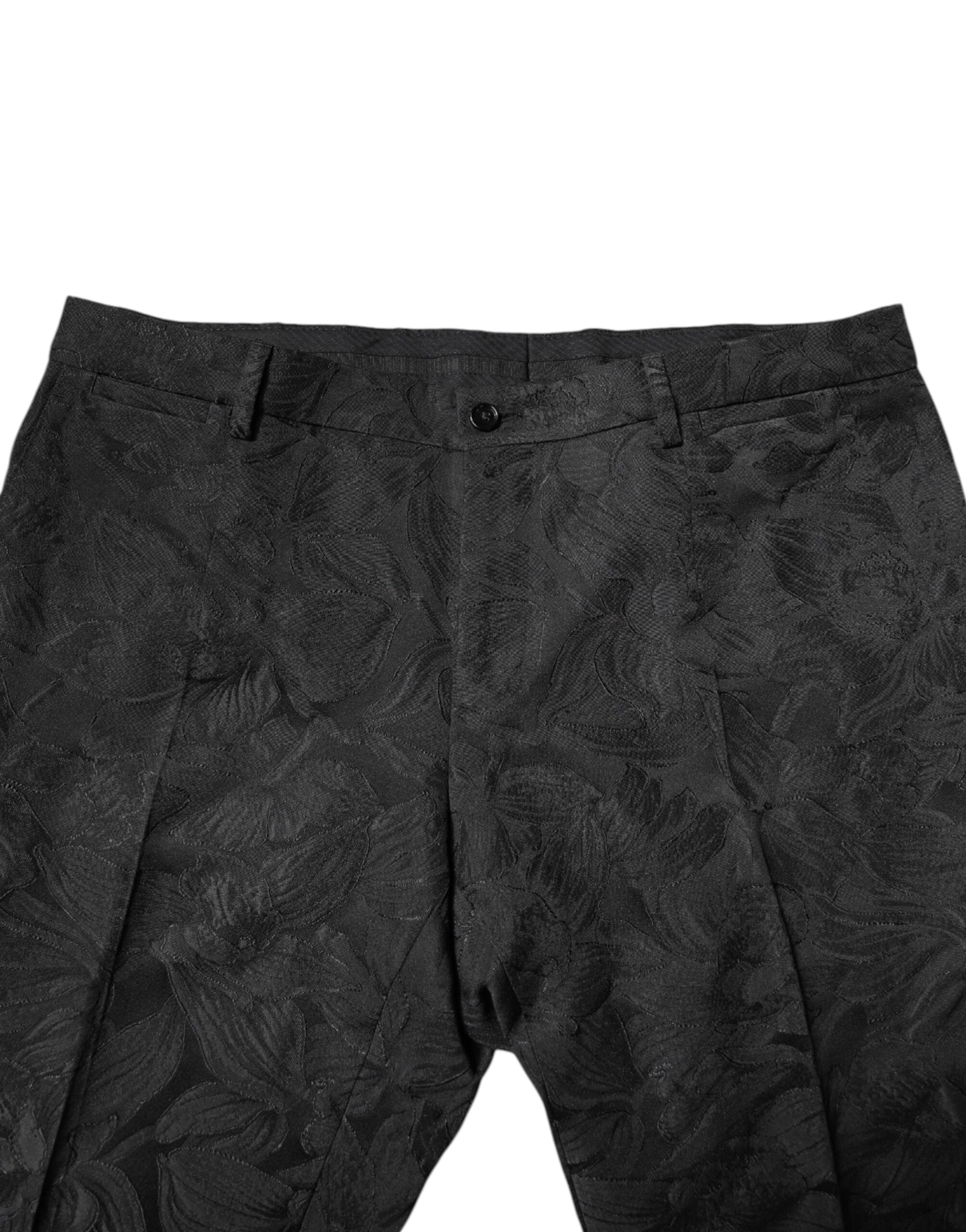 Dolce & Gabbana Black Polyester Jacquard Suit with Floral Pattern, 2 Pieces-6