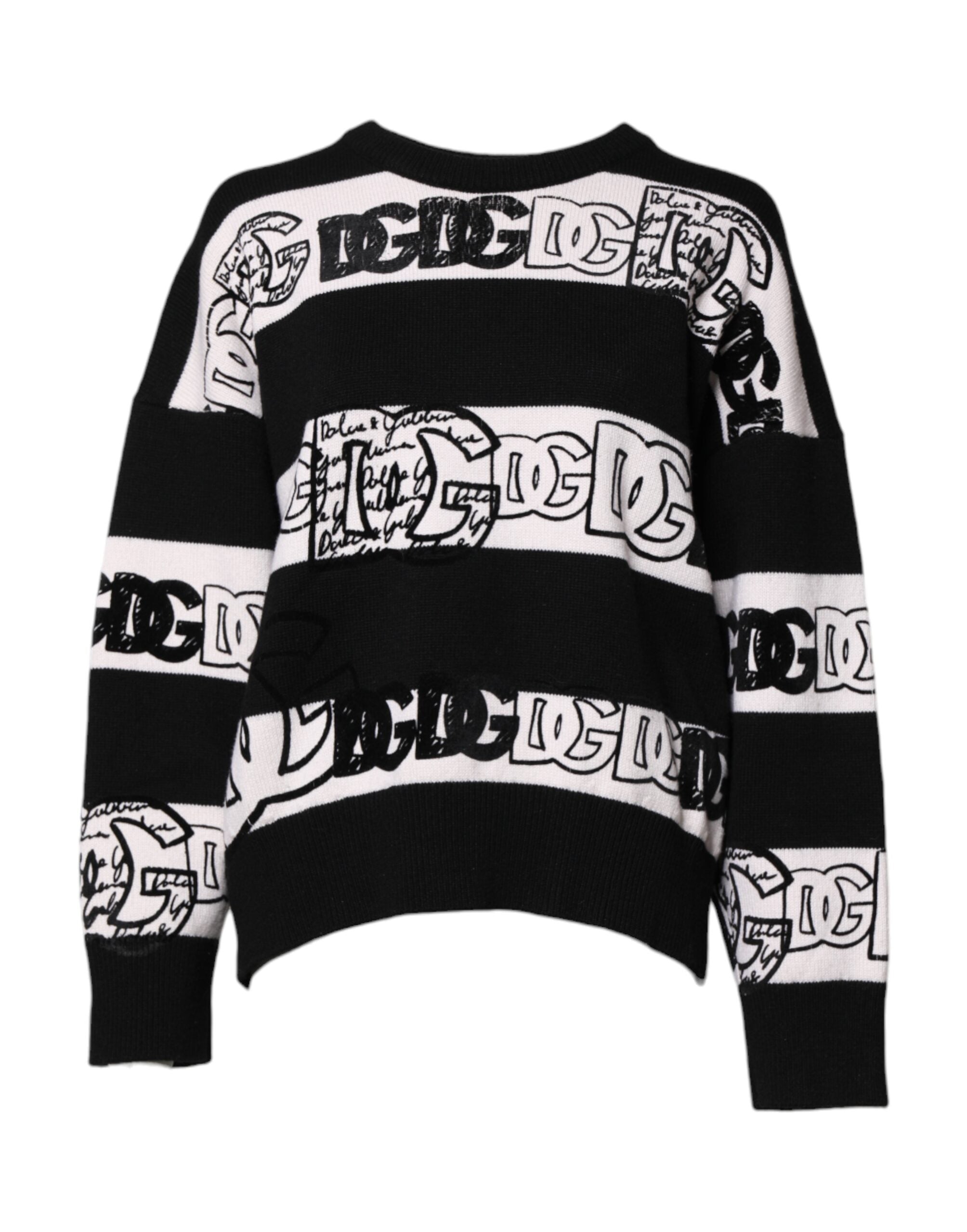 Dolce & Gabbana black and white wool sweater with logo print-2