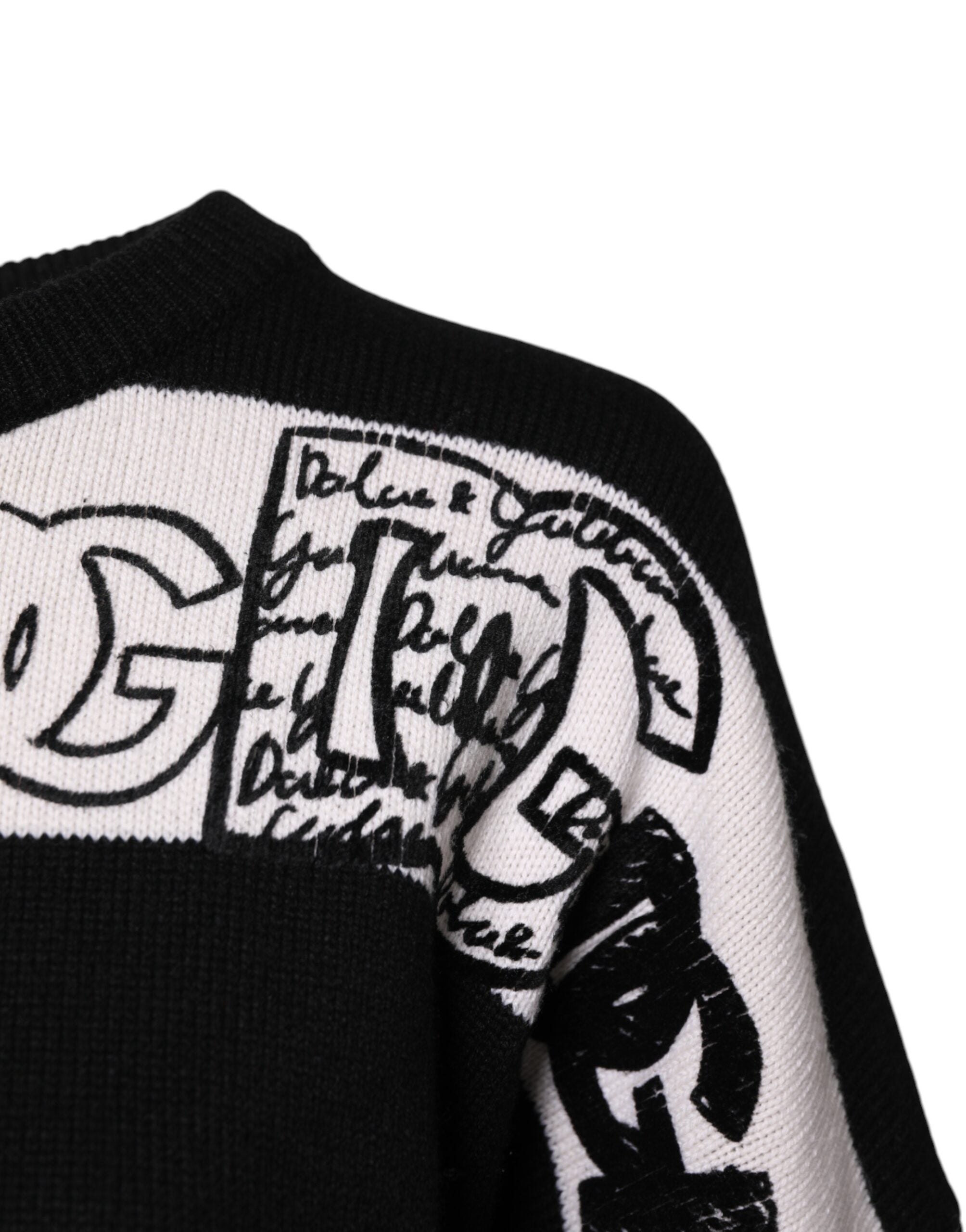 Dolce & Gabbana black and white wool sweater with logo print-3