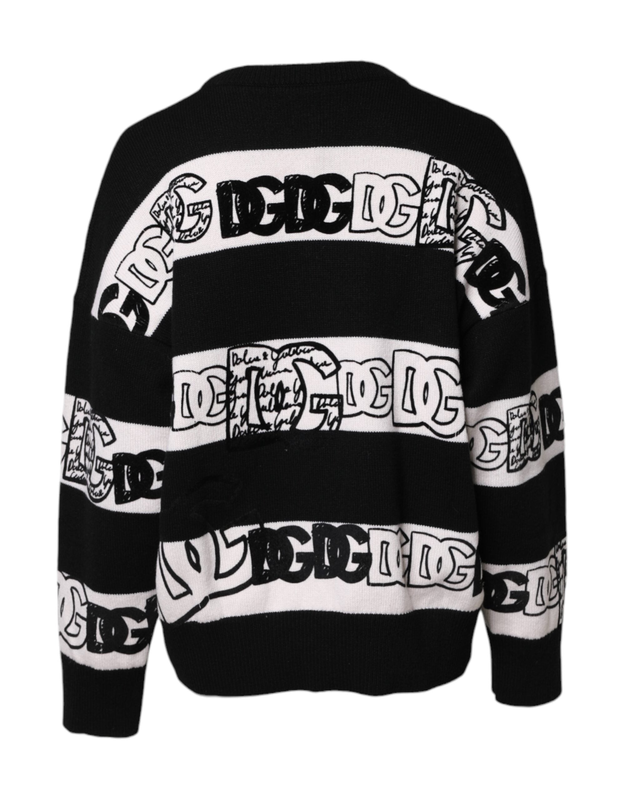 Dolce & Gabbana black and white wool sweater with logo print-4