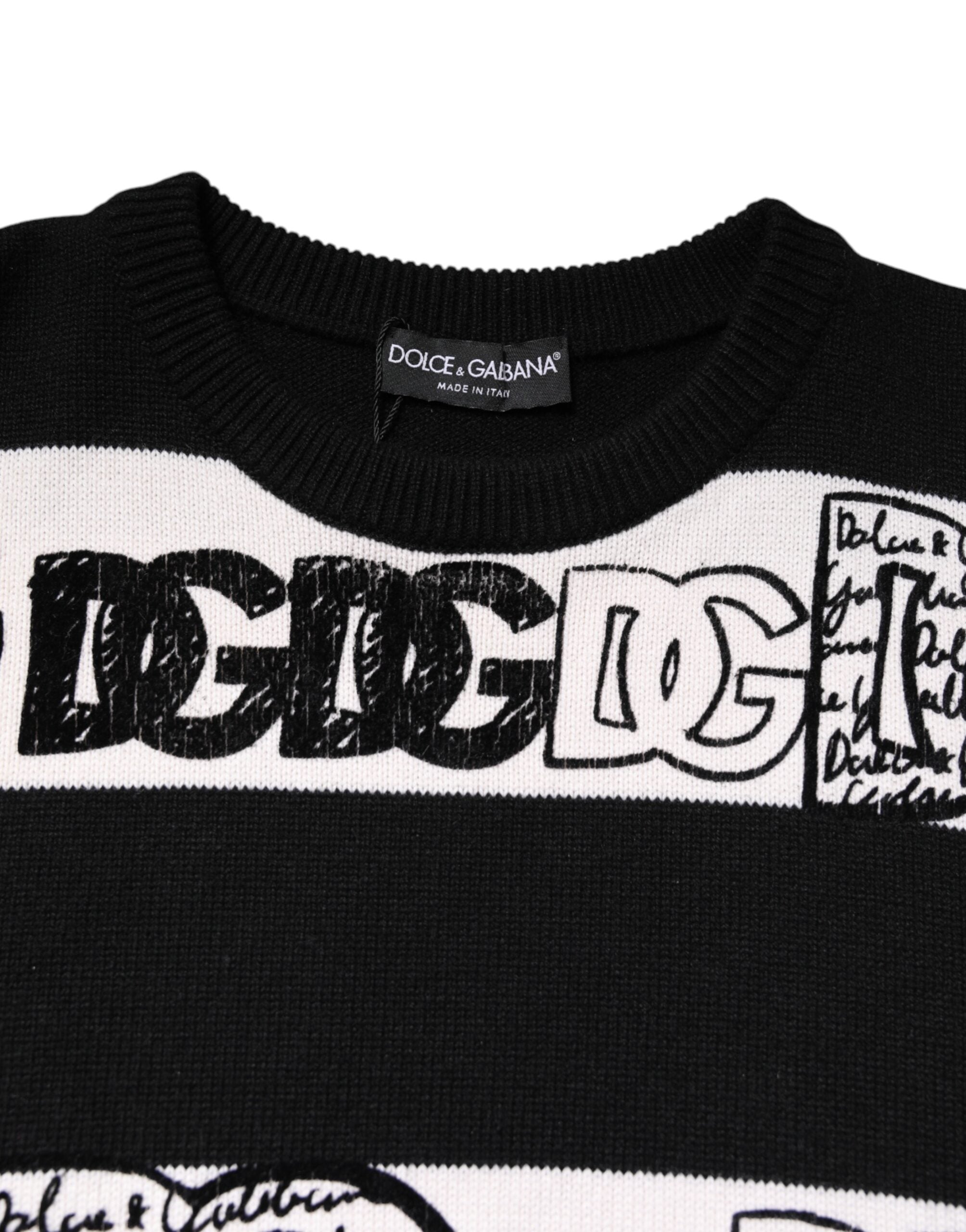 Dolce & Gabbana black and white wool sweater with logo print-5