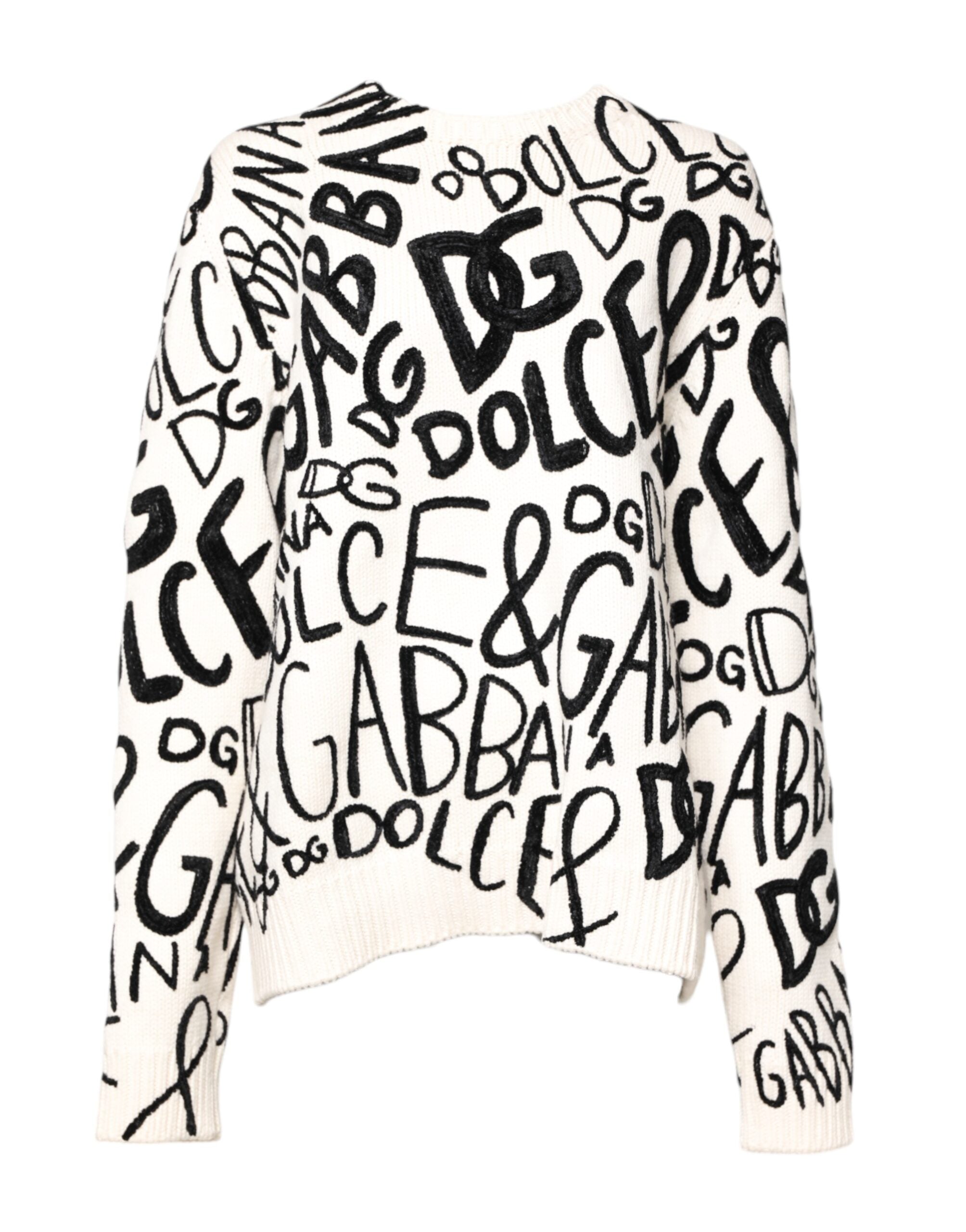 Dolce & Gabbana White Black Logo Print Women's Sweater-2