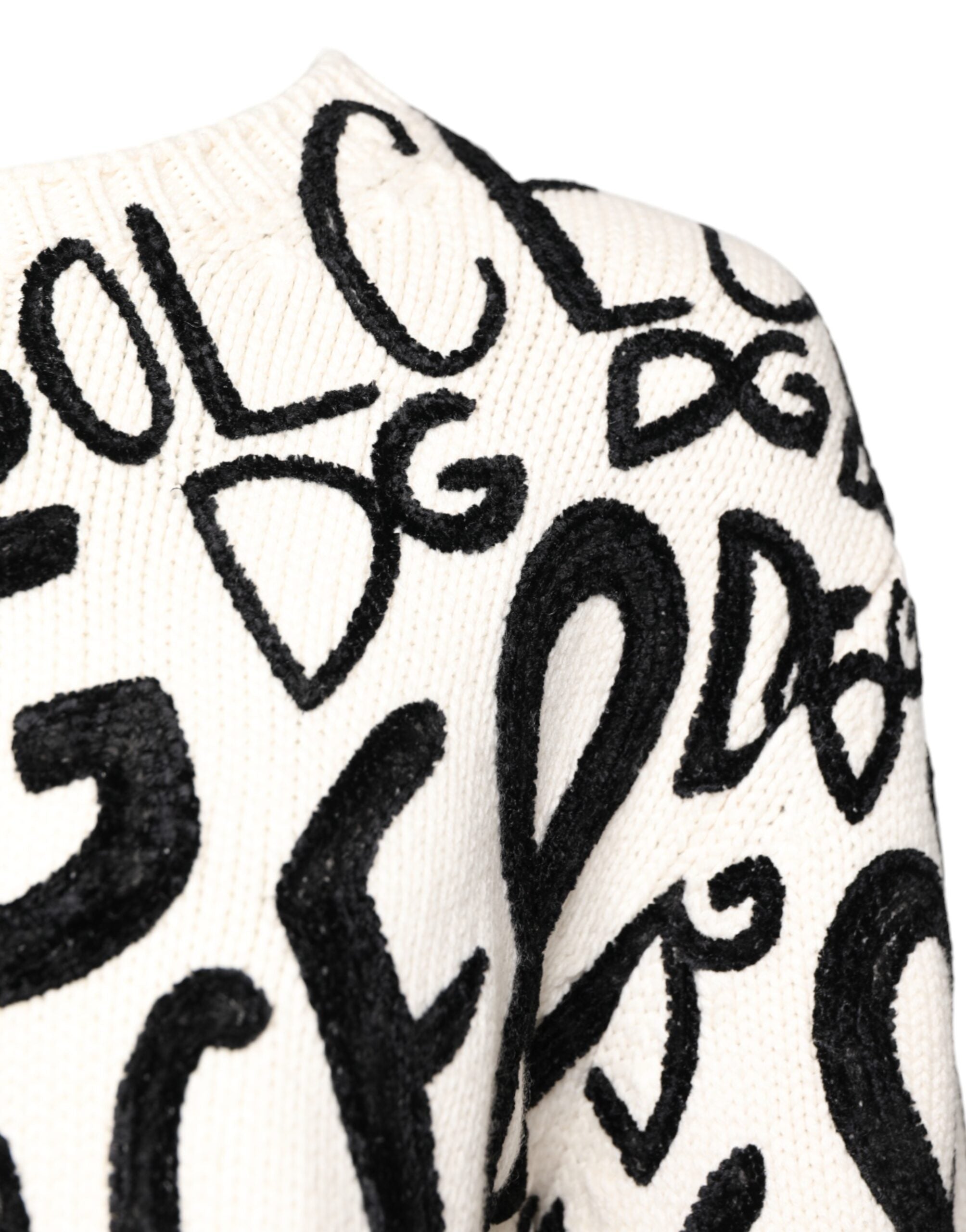Dolce & Gabbana White Black Logo Print Women's Sweater-3