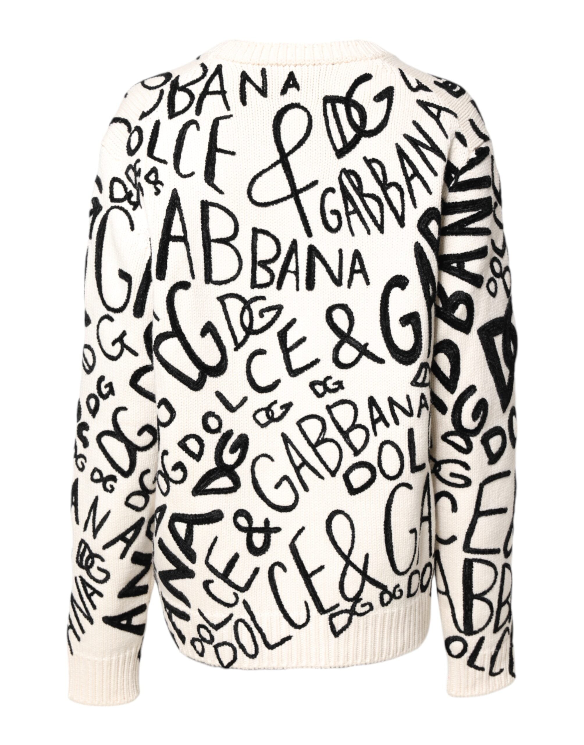 Dolce & Gabbana White Black Logo Print Women's Sweater-4
