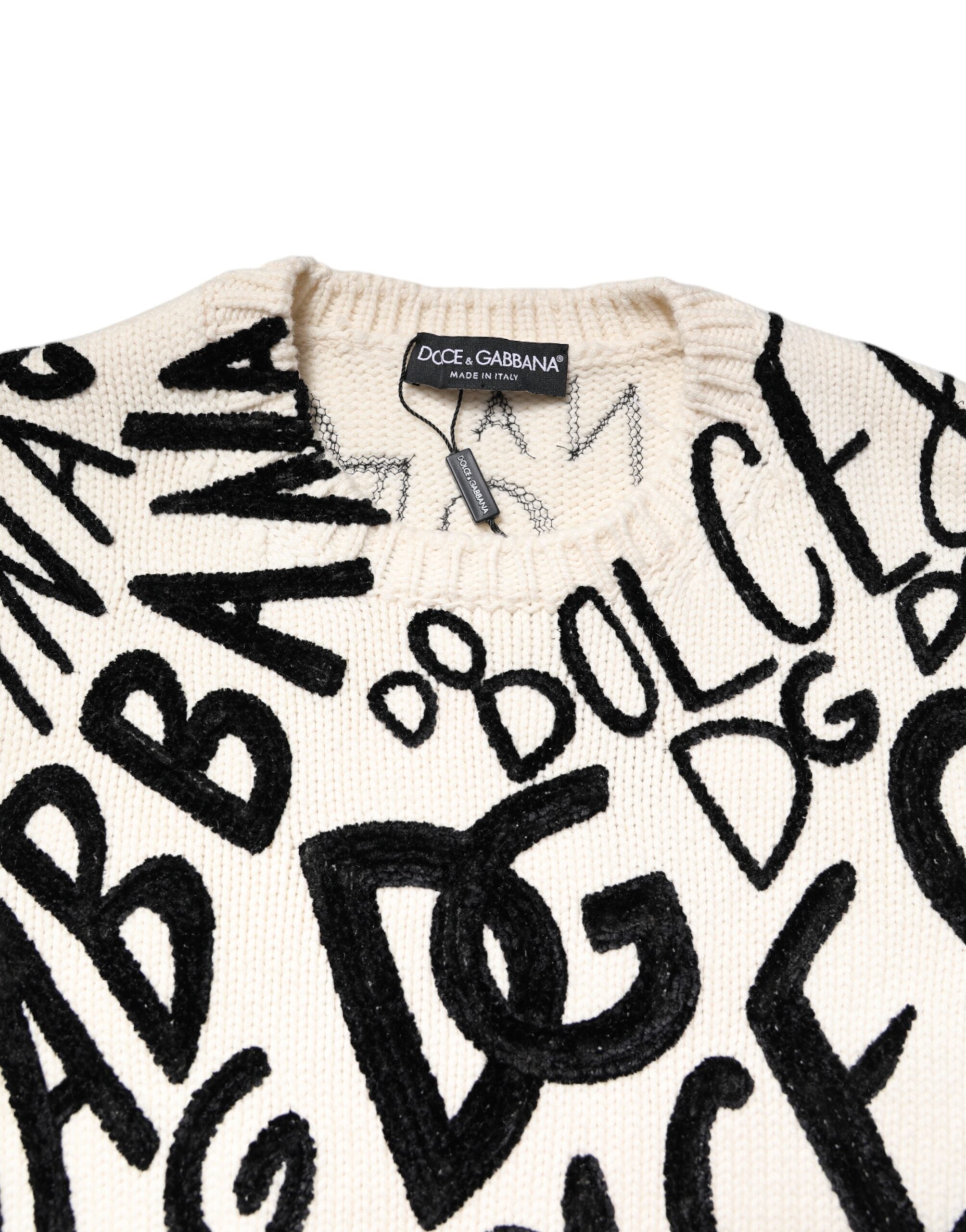 Dolce & Gabbana White Black Logo Print Women's Sweater-5