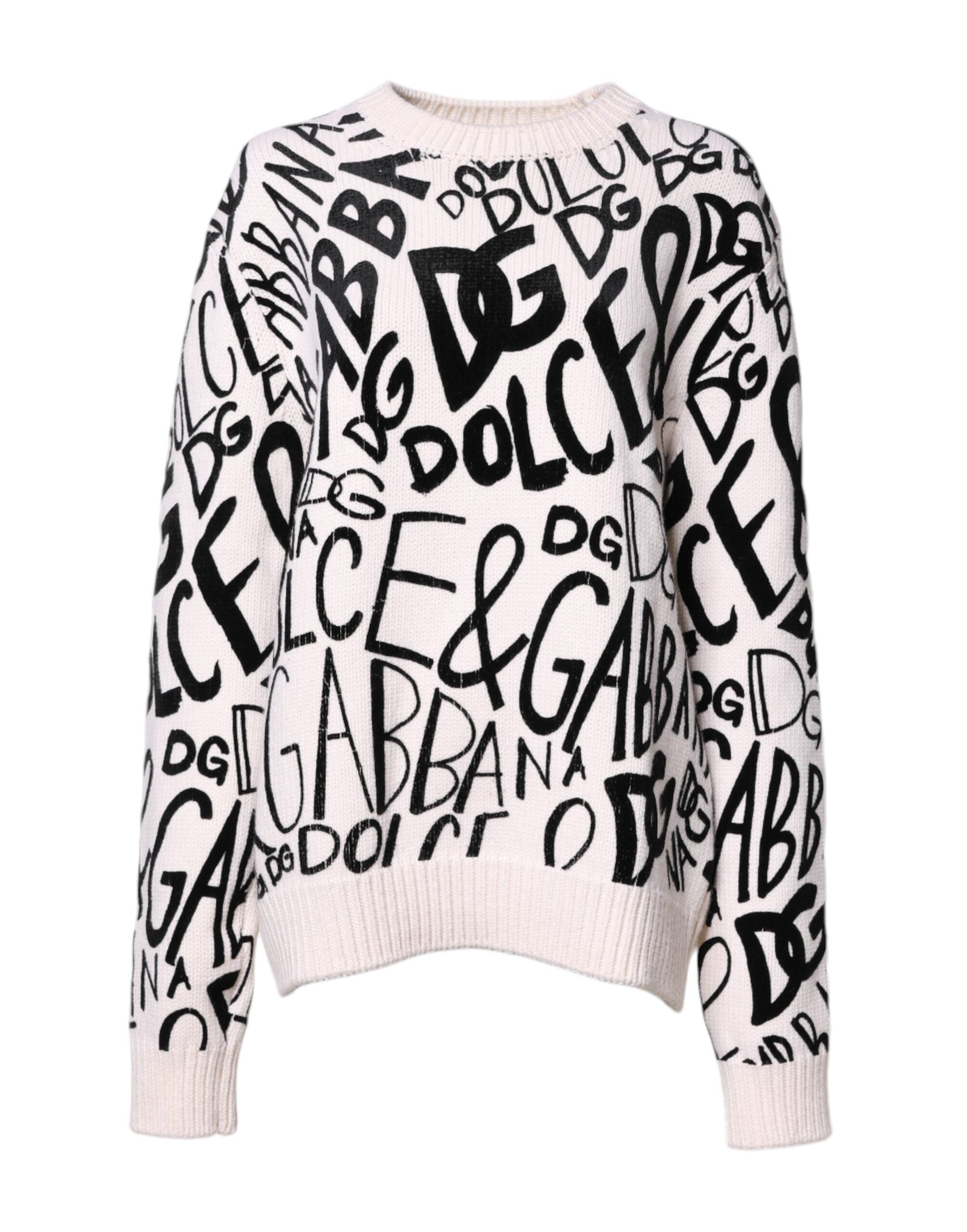 Dolce & Gabbana White Black Logo Print Women's Sweater-2
