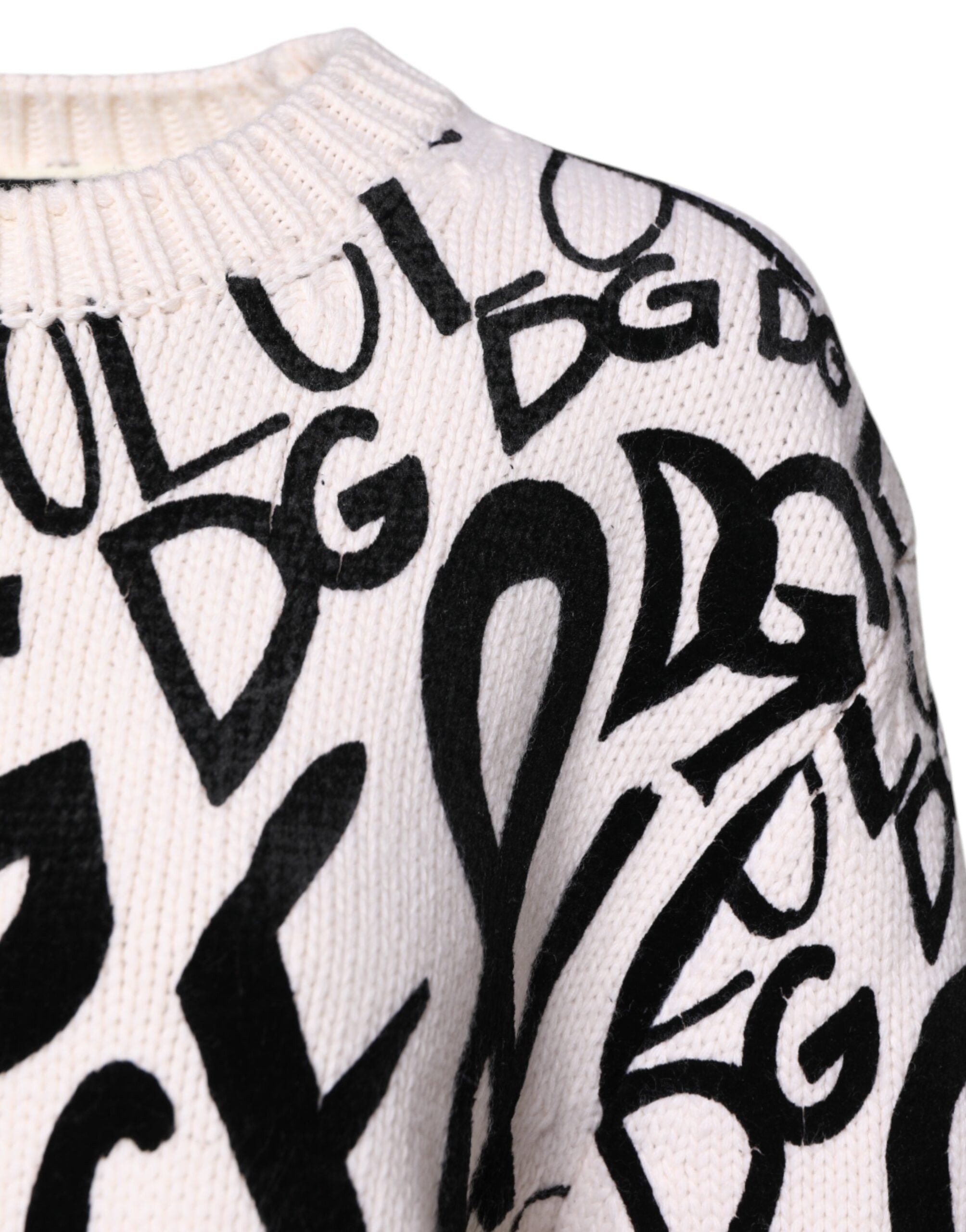 Dolce & Gabbana White Black Logo Print Women's Sweater-3