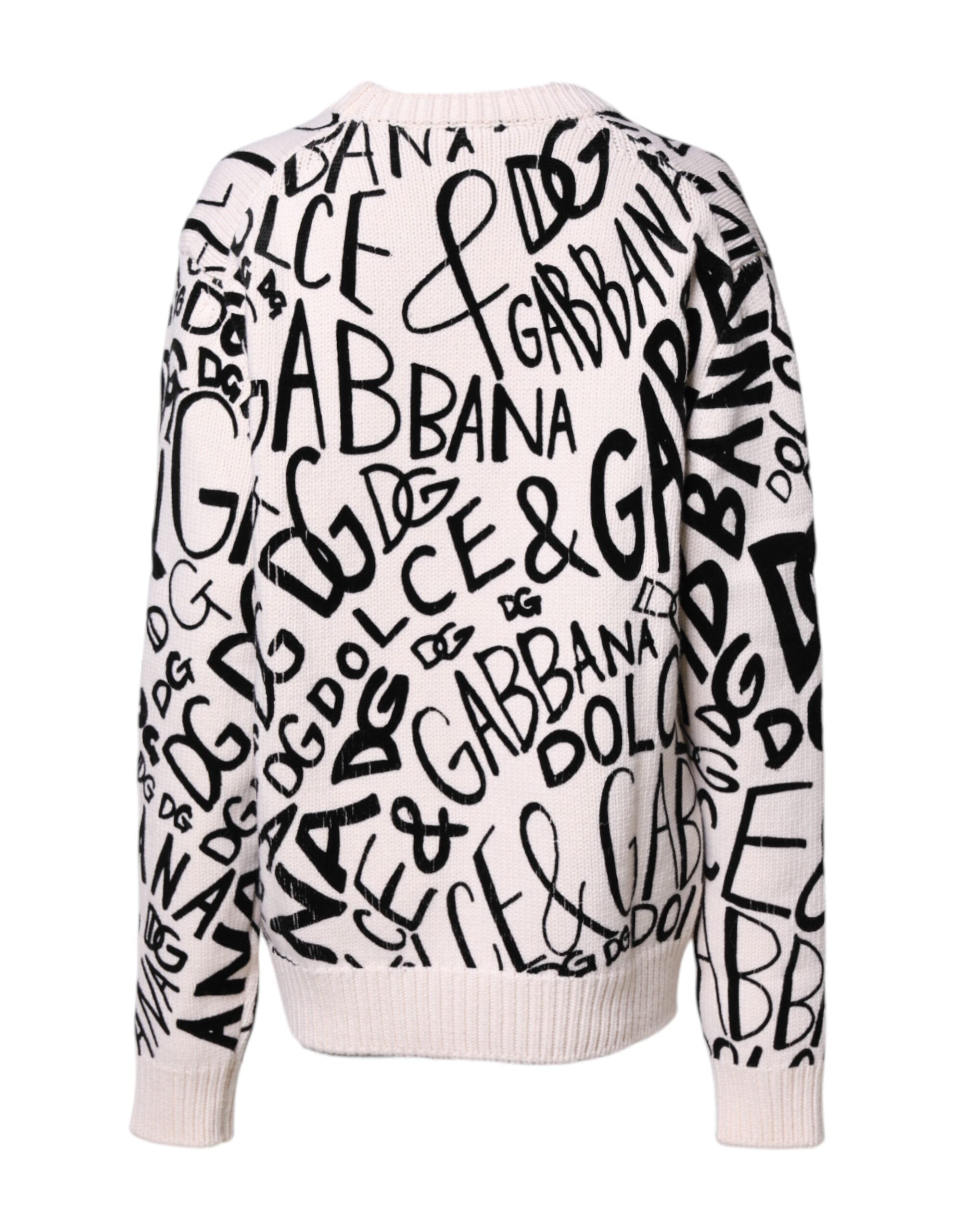Dolce & Gabbana White Black Logo Print Women's Sweater-4