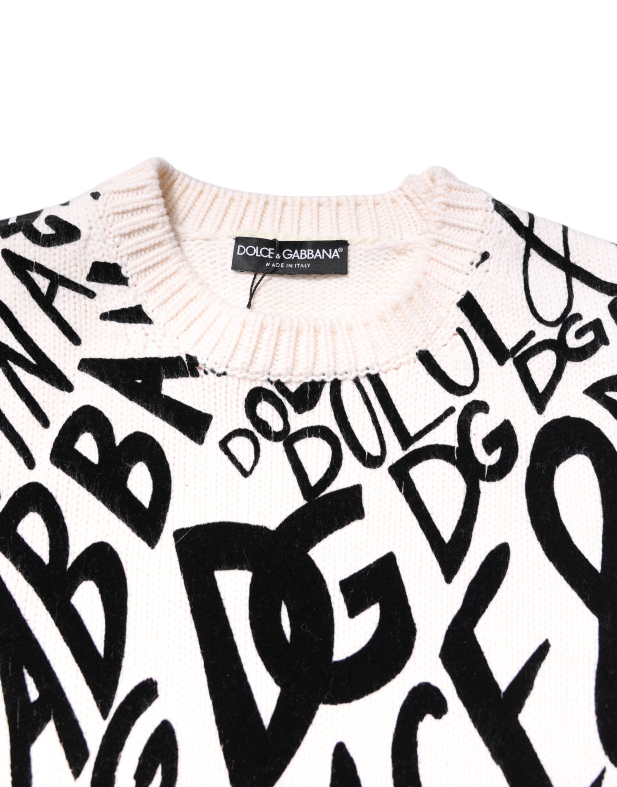 Dolce & Gabbana White Black Logo Print Women's Sweater-5