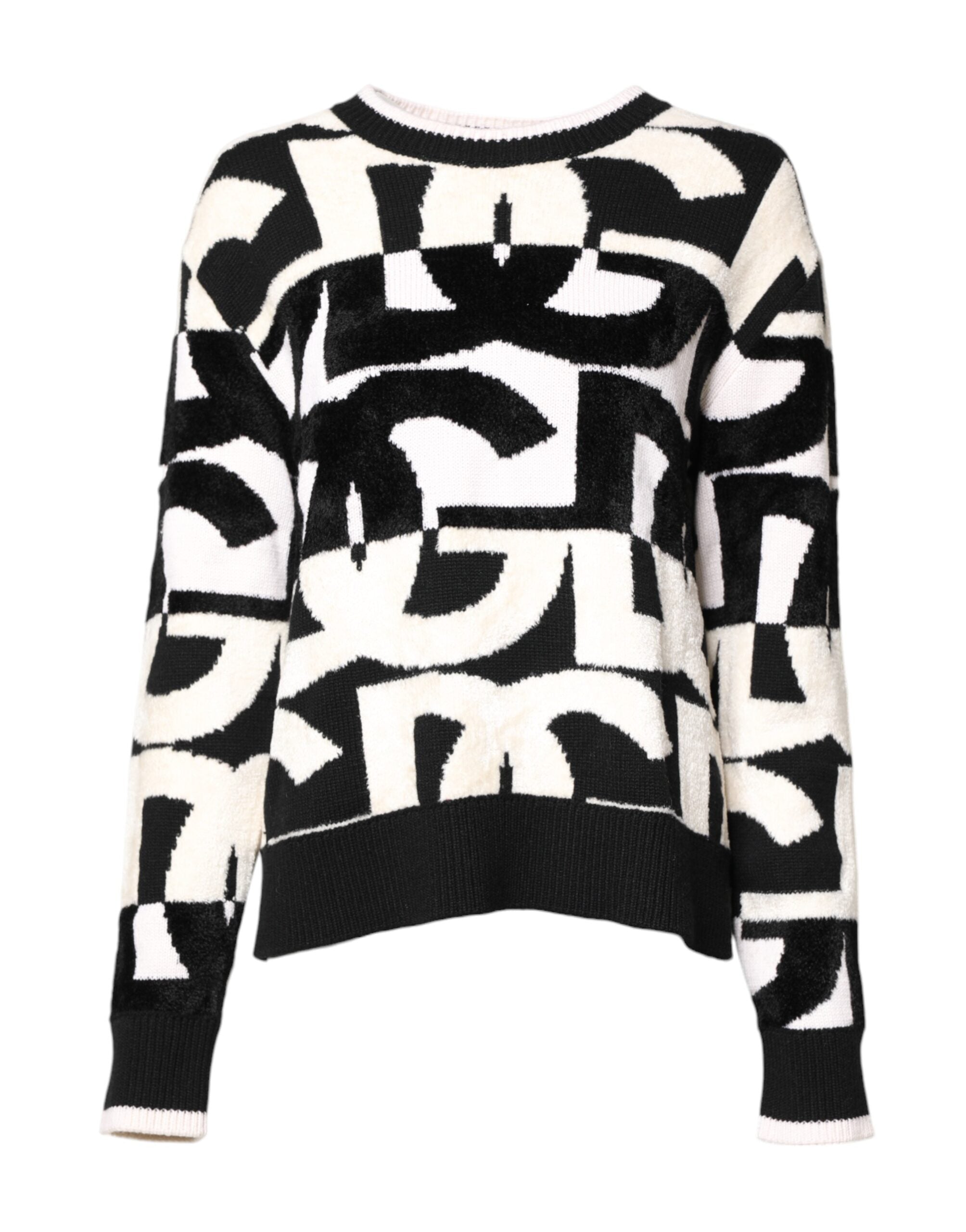 Suéter Dolce & Gabbana con estampado de logotipo en blanco y negro para mujer-1