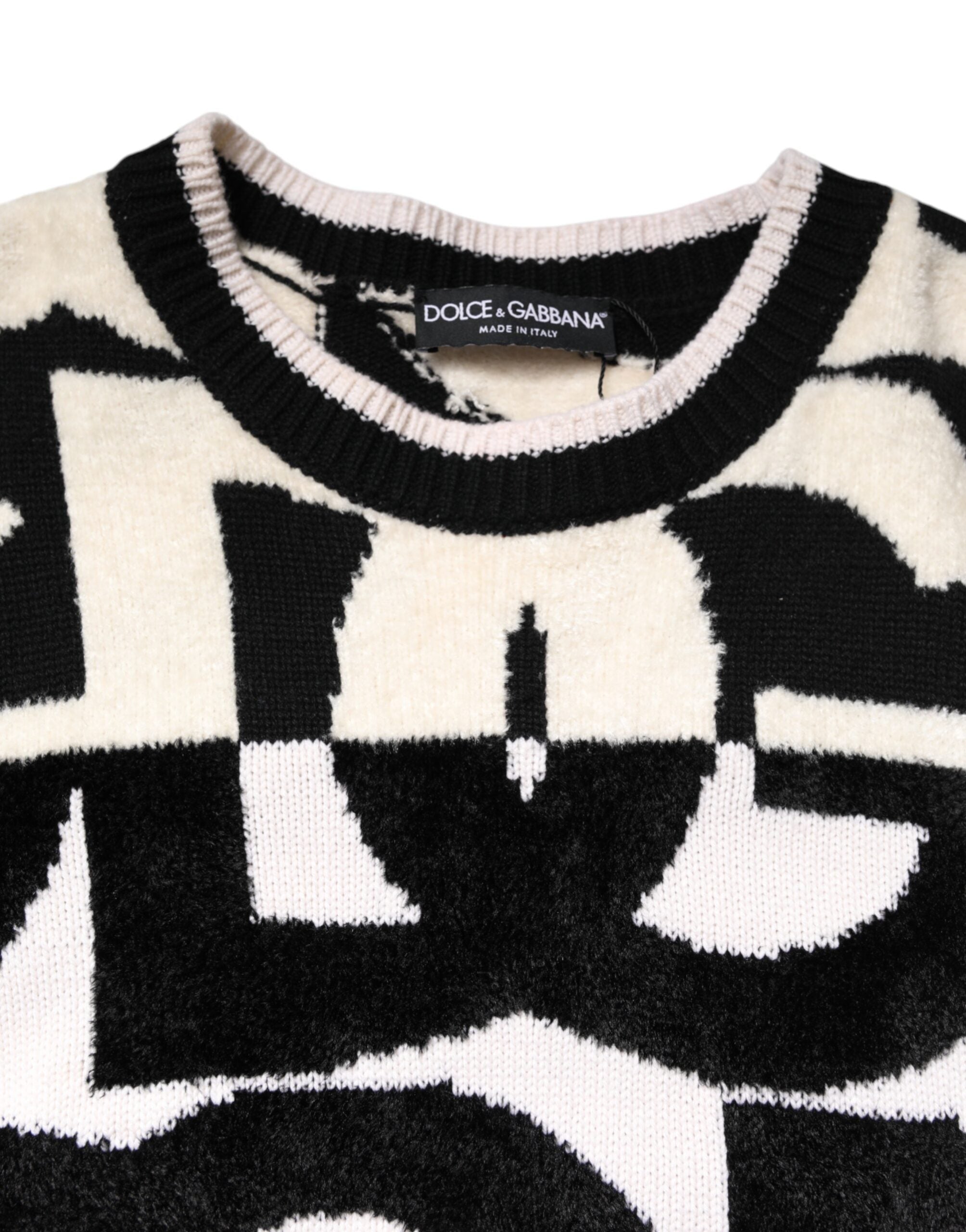 Suéter Dolce & Gabbana con estampado de logotipo en blanco y negro para mujer-5